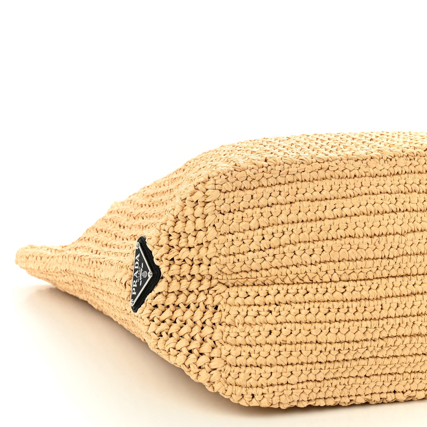 Yarn Raffia Effect Crochet Embroidered Logo Tote Naturale