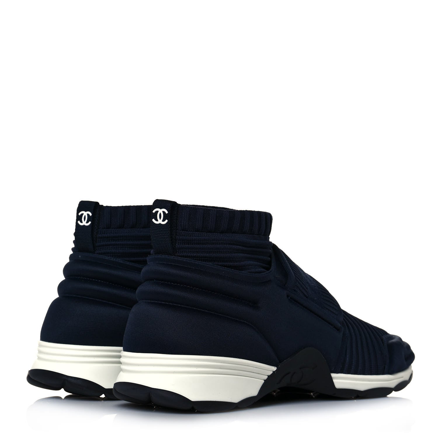 Chanel Stretch Fabric CC Sneakers 38.5 Blue 4 of 8