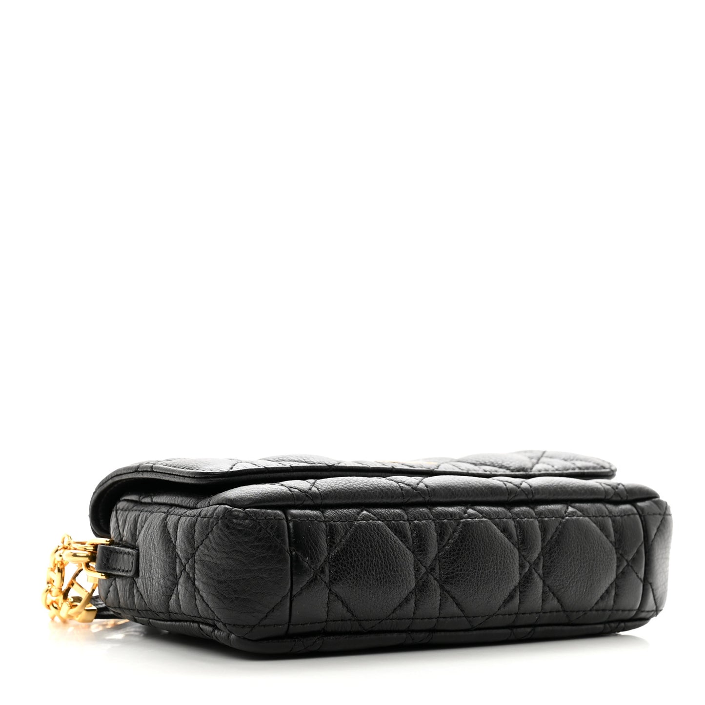 Supple Calfskin Cannage Caro Pouch with Chain Black