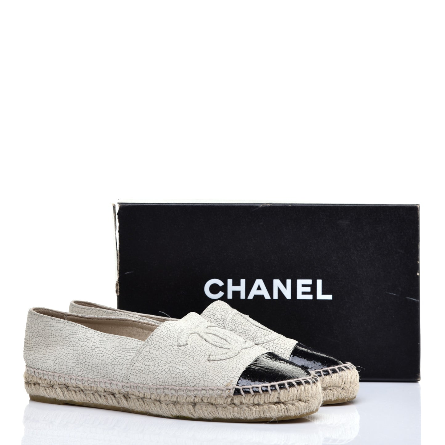 Crackled Calfskin Espadrilles 40 Light Beige Black