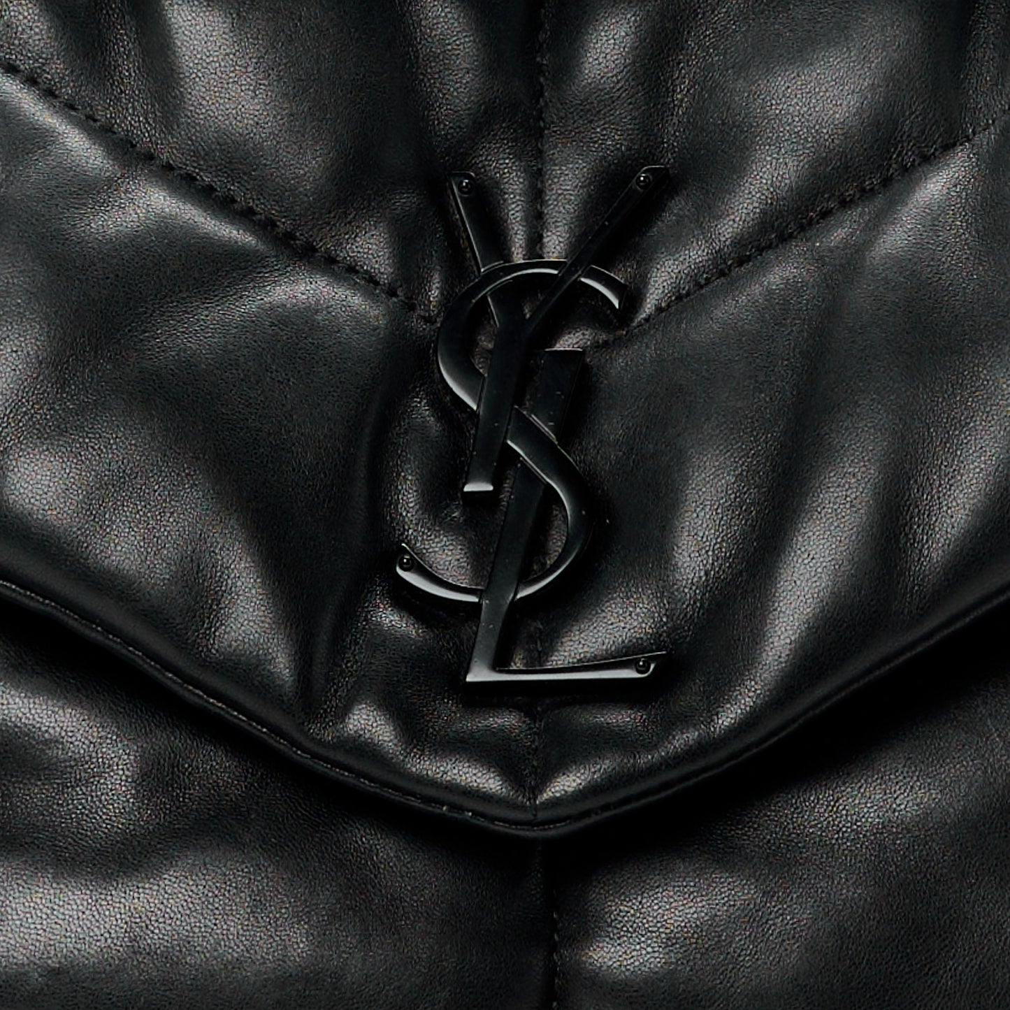 Lambskin Quilted Monogram Monochrome Medium Loulou Puffer Chain Satchel Black