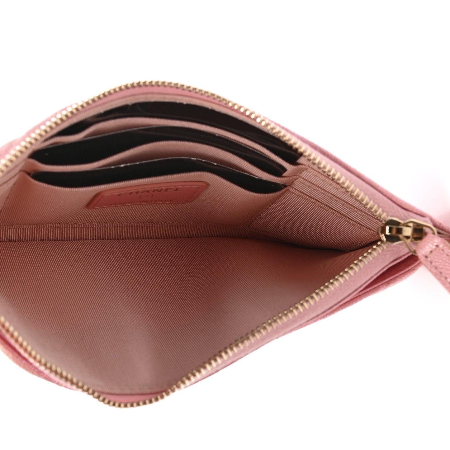Iridescent Caviar Quilted Classic Zip Pouch Rose Pink