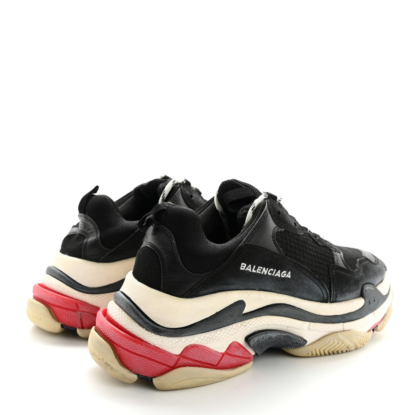 Fabric Mesh Washed Effect Womens Triple S Sneakers 41 Black Red