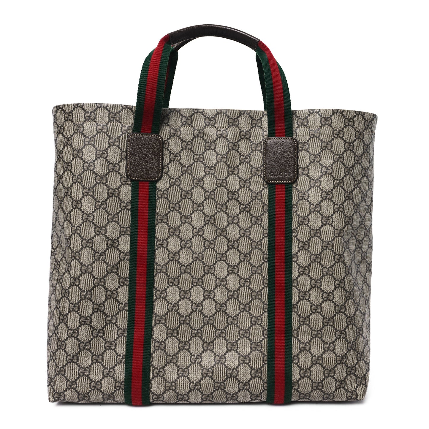 Tender GG Supreme Monogram Textured Dollar Calfskin Web Tote Beige Ebony New Acero