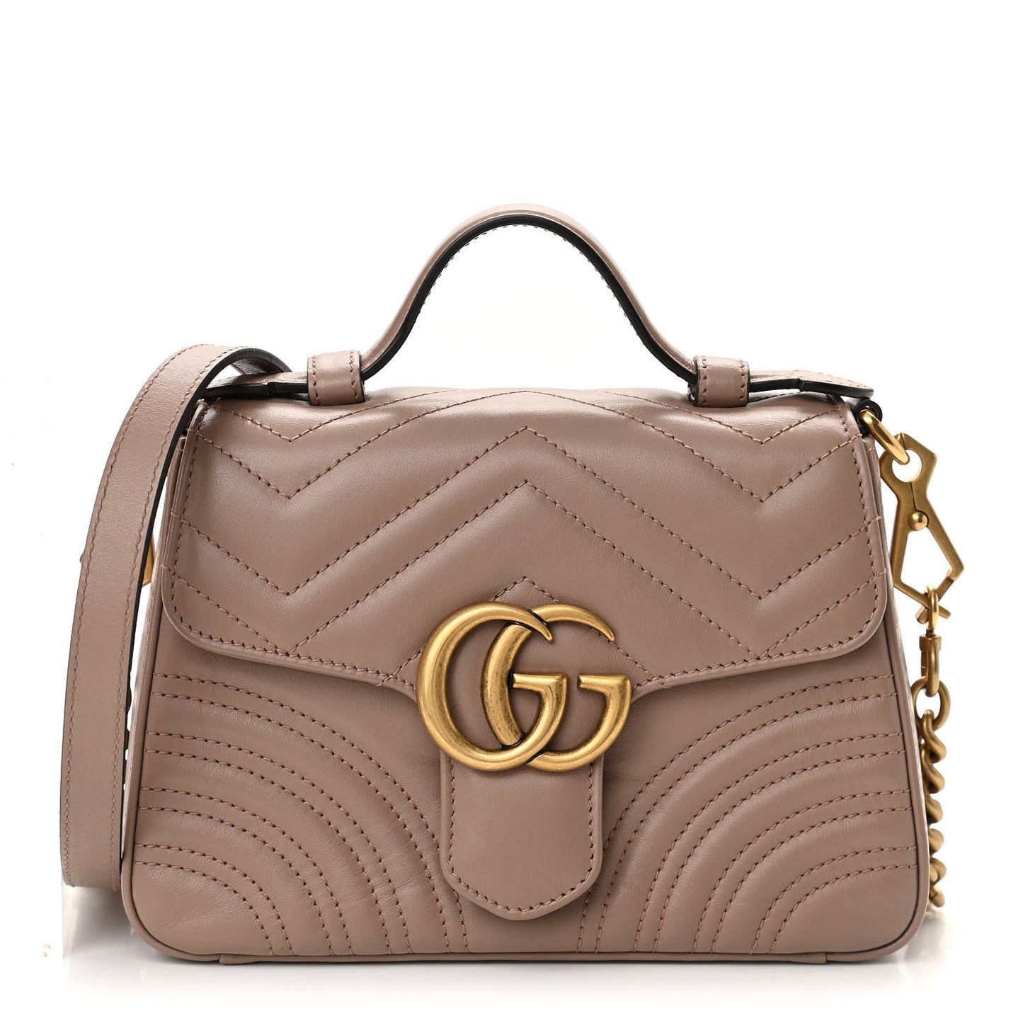 Calfskin Matelasse Mini GG Marmont Top Handle Shoulder Bag Porcelain Rose