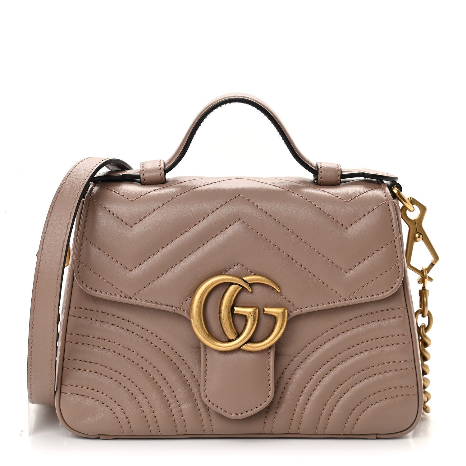 Gucci Calfskin Matelasse Mini GG Marmont Top Handle Shoulder Bag Porcelain Rose 1 of 9