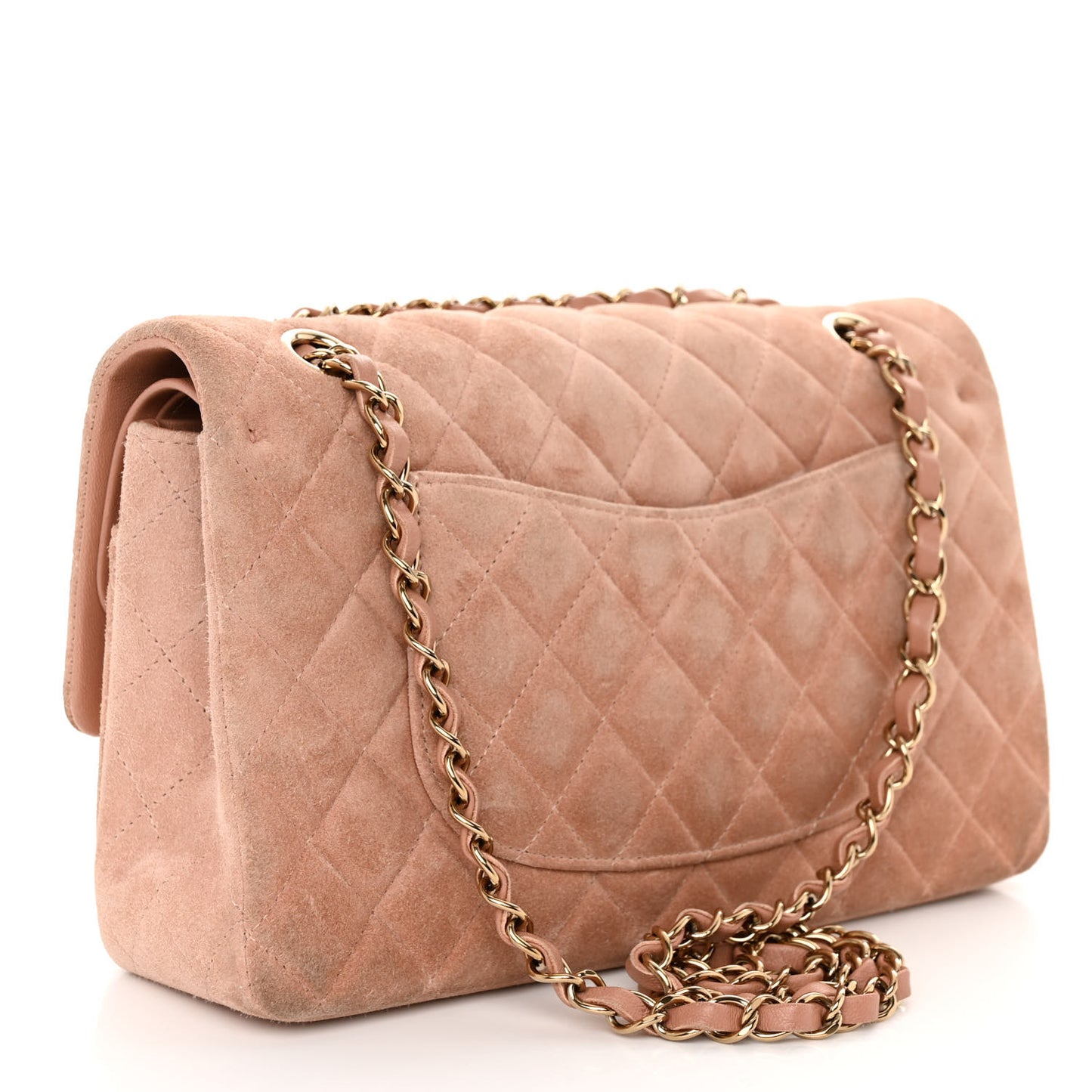Suede Quilted Medium Double Flap Light Pink