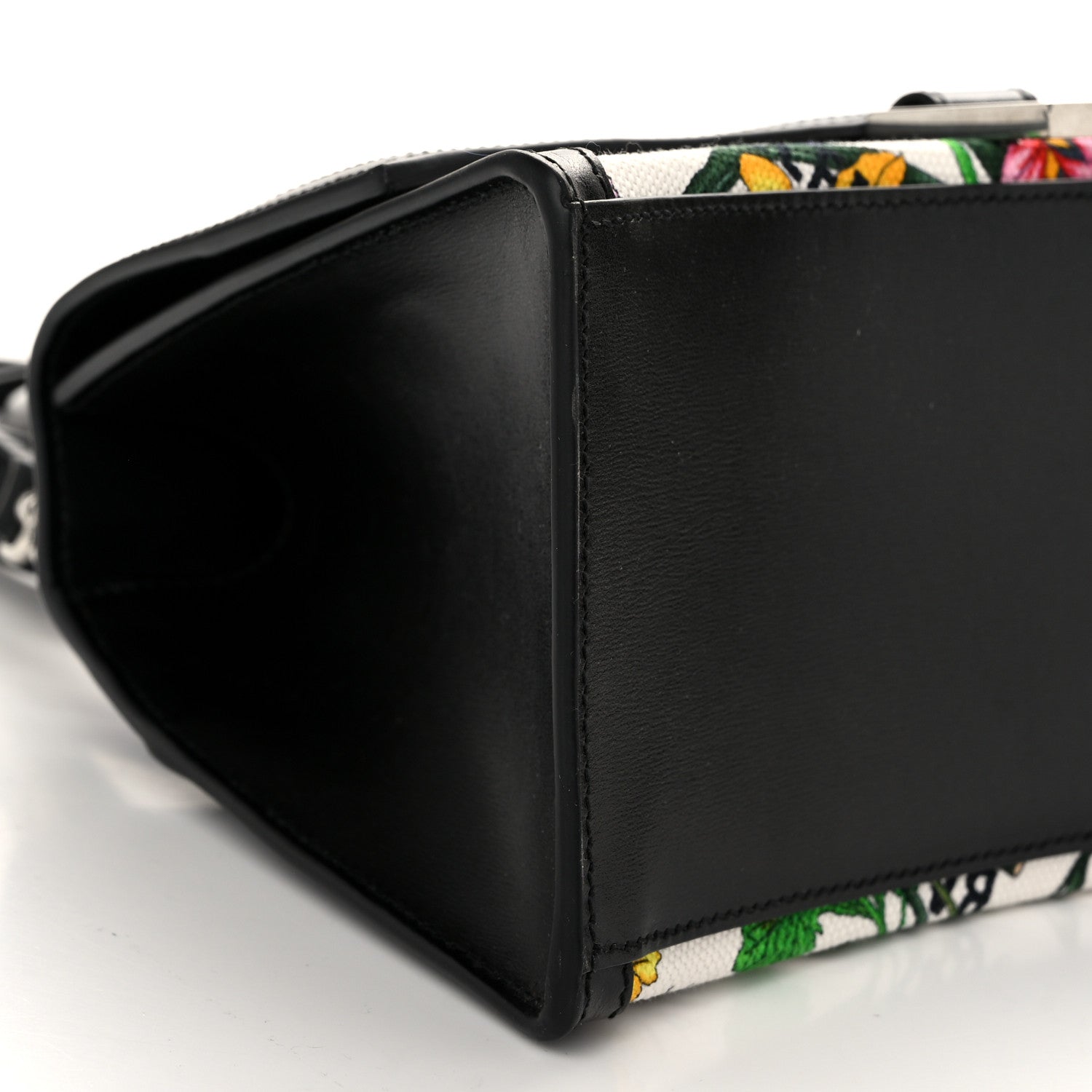 Balenciaga X GUCCI Canvas Boarded Plutone Calfskin Flora Logo Print Small Hourglass Top Handle Bag White Multicolor Black 8 of 9