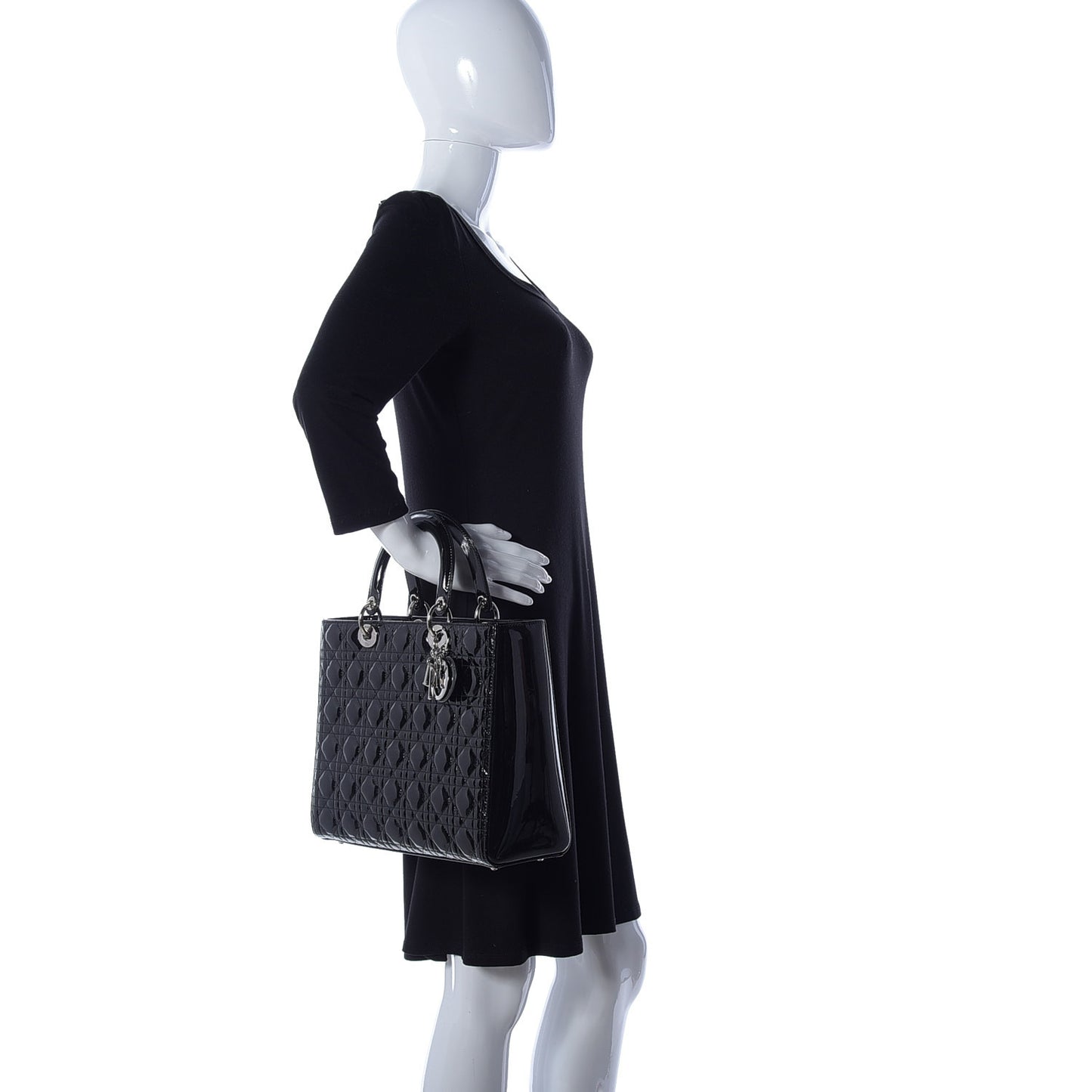 Patent Cannage Large Lady Dior Black