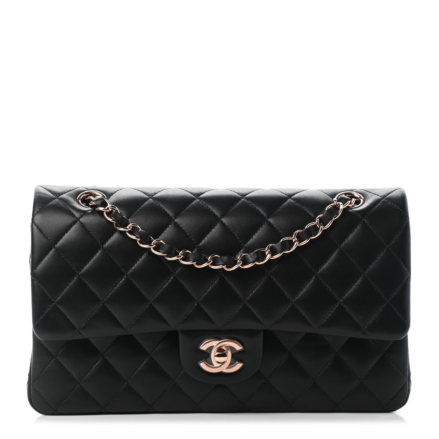 Lambskin Quilted Medium Double Flap Black