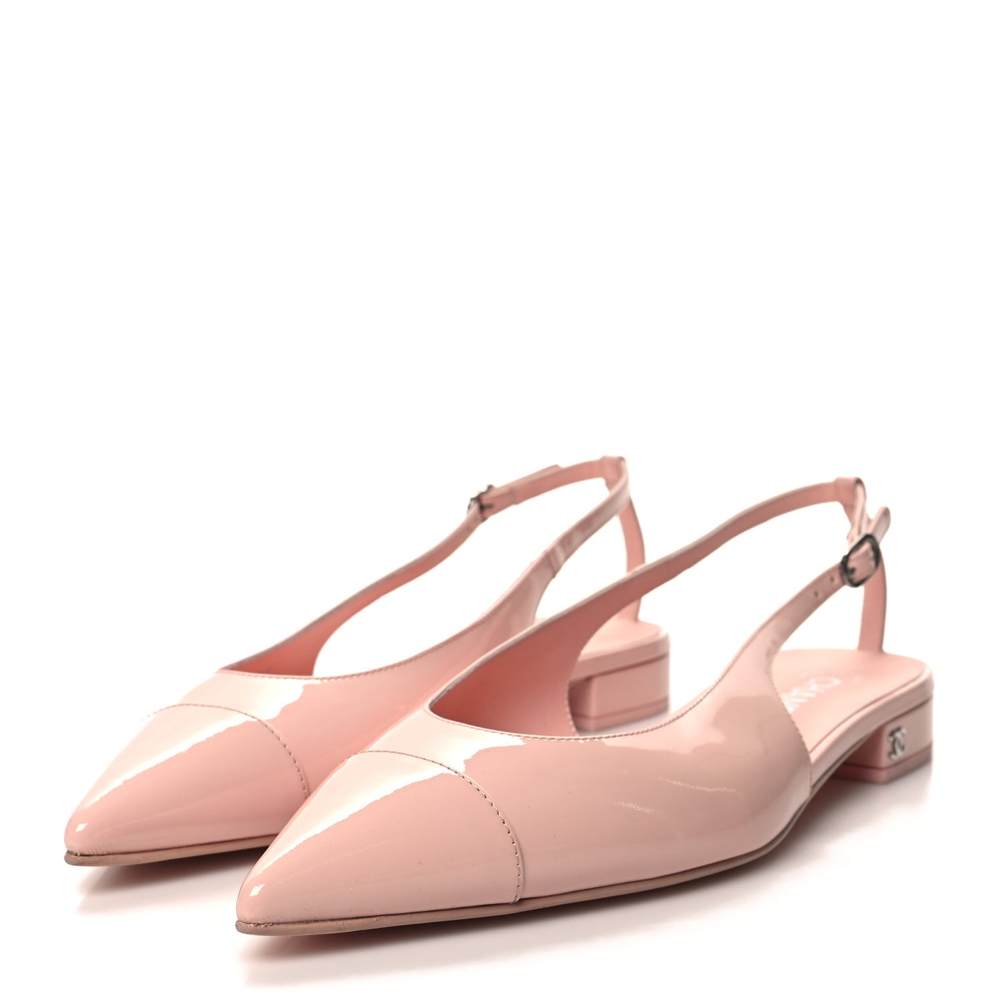 Patent Calfskin Cap Toe Slingback Flats 41 Blush