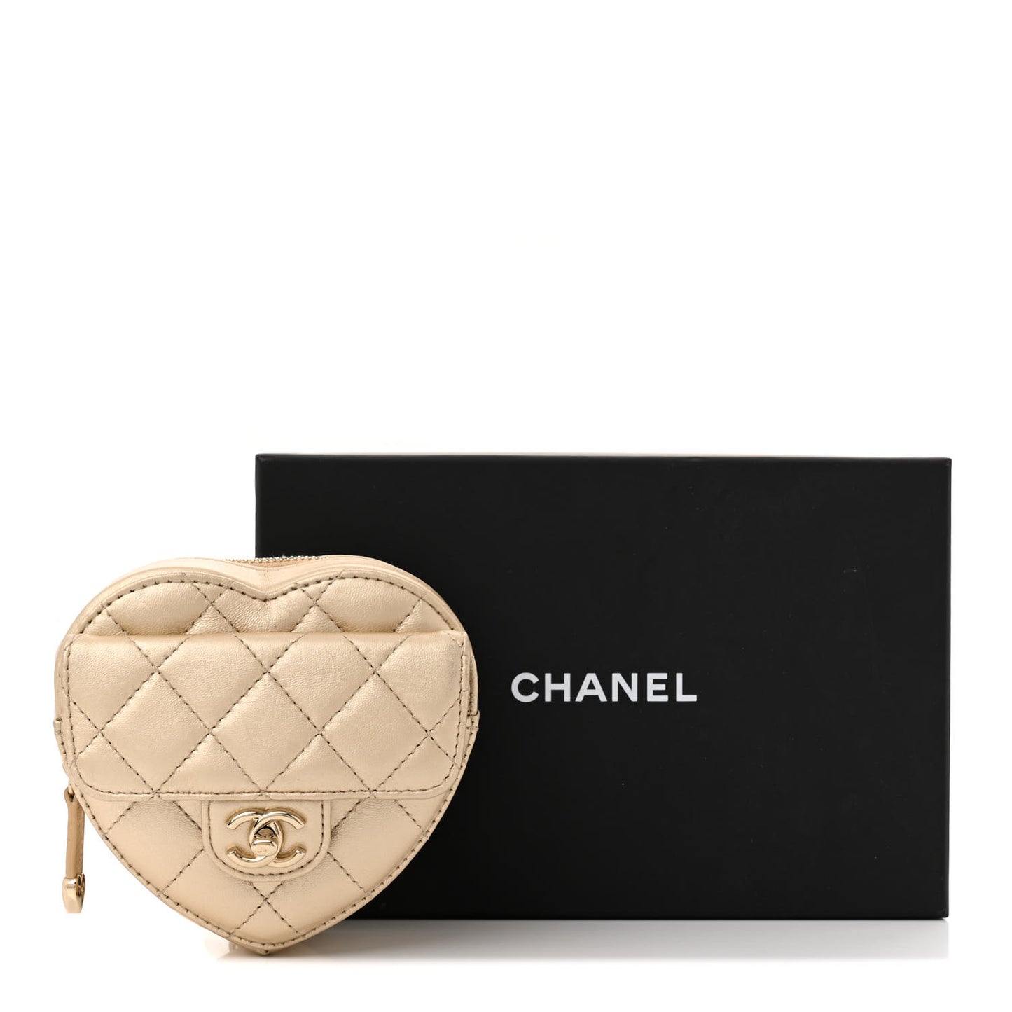 Metallic Lambskin Quilted CC In Love Heart Waist Belt Bag With Chain Gold