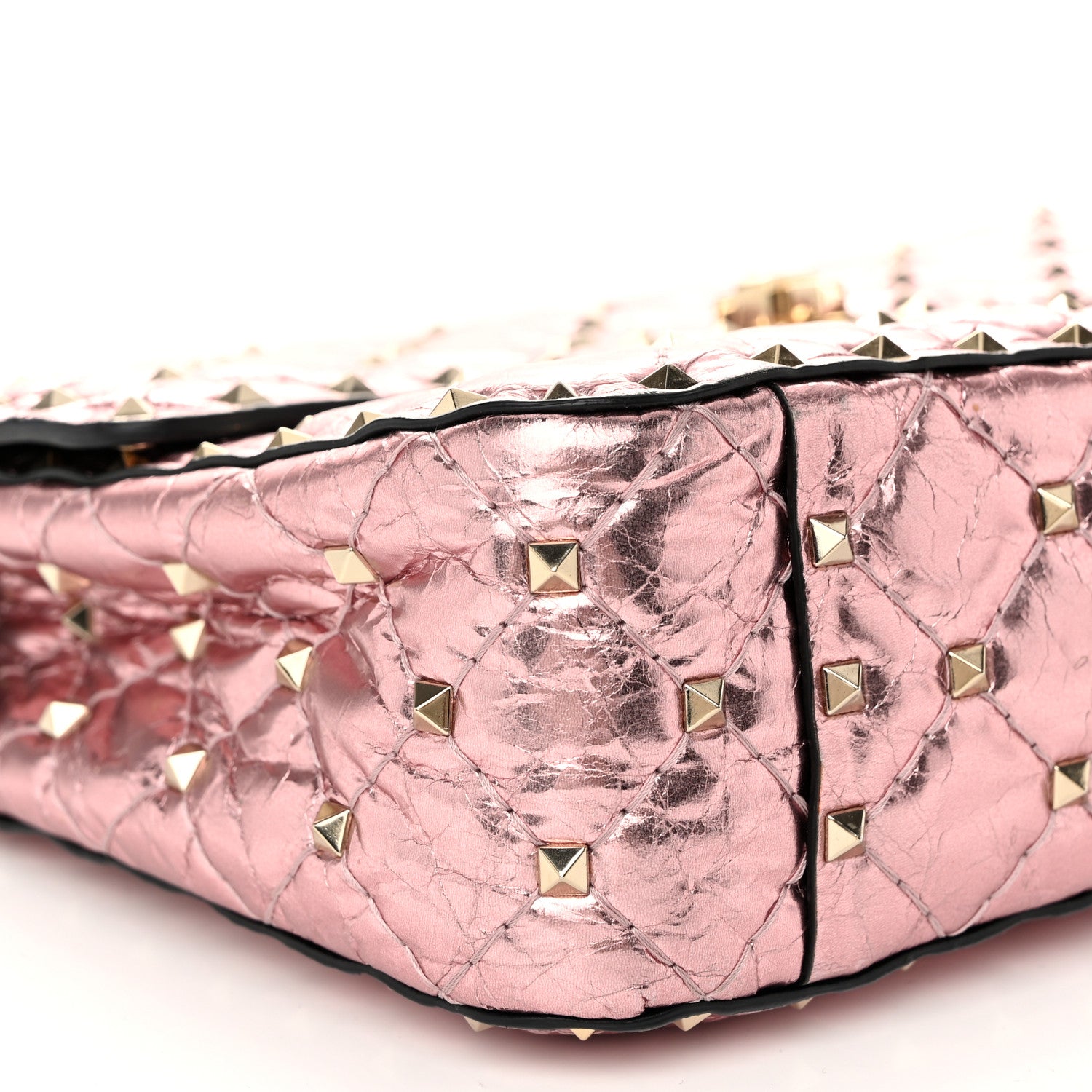 Valentino Garavani Metallic Wrinkled Lambskin Medium Rockstud Spike Shoulder Bag Lipstick 9 of 10
