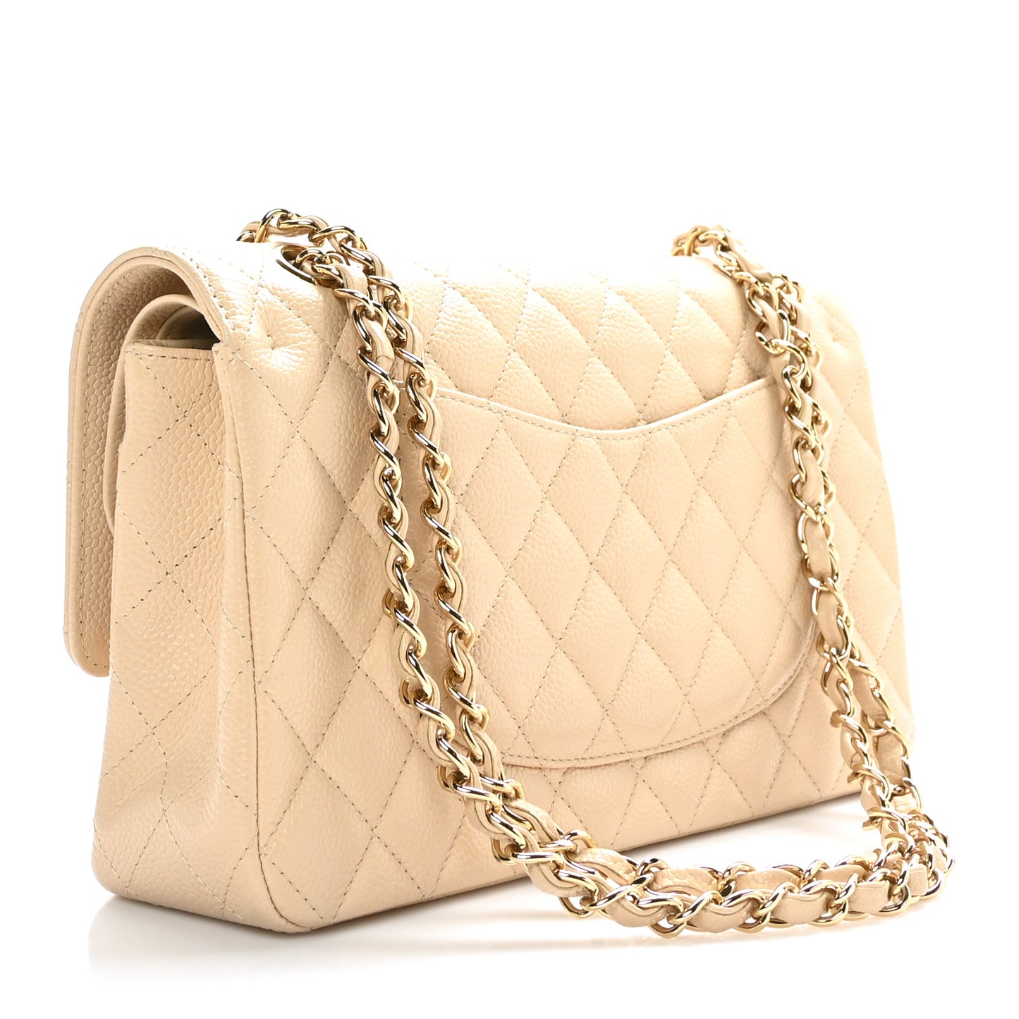 Caviar Quilted Medium Double Flap Light Beige