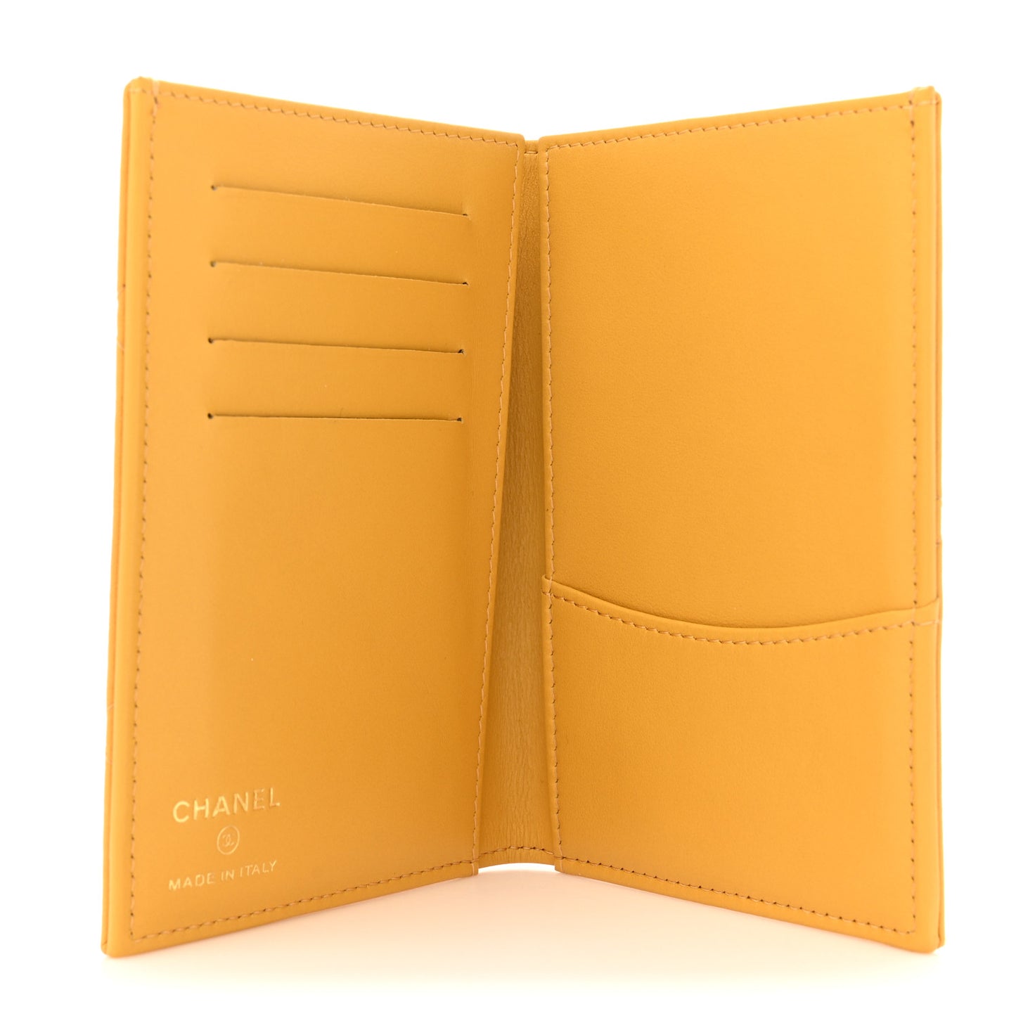 Lambskin Quilted Chanel 19 Passport Holder Yellow