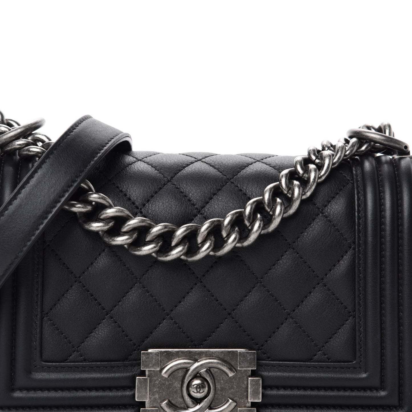 Calfskin Quilted Small Boy Flap Black