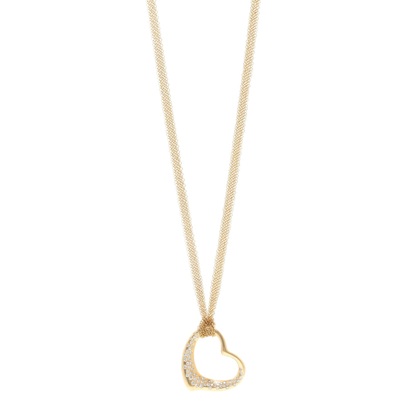 18K Yellow Gold Diamond Elsa Peretti Open Heart Mesh Necklace