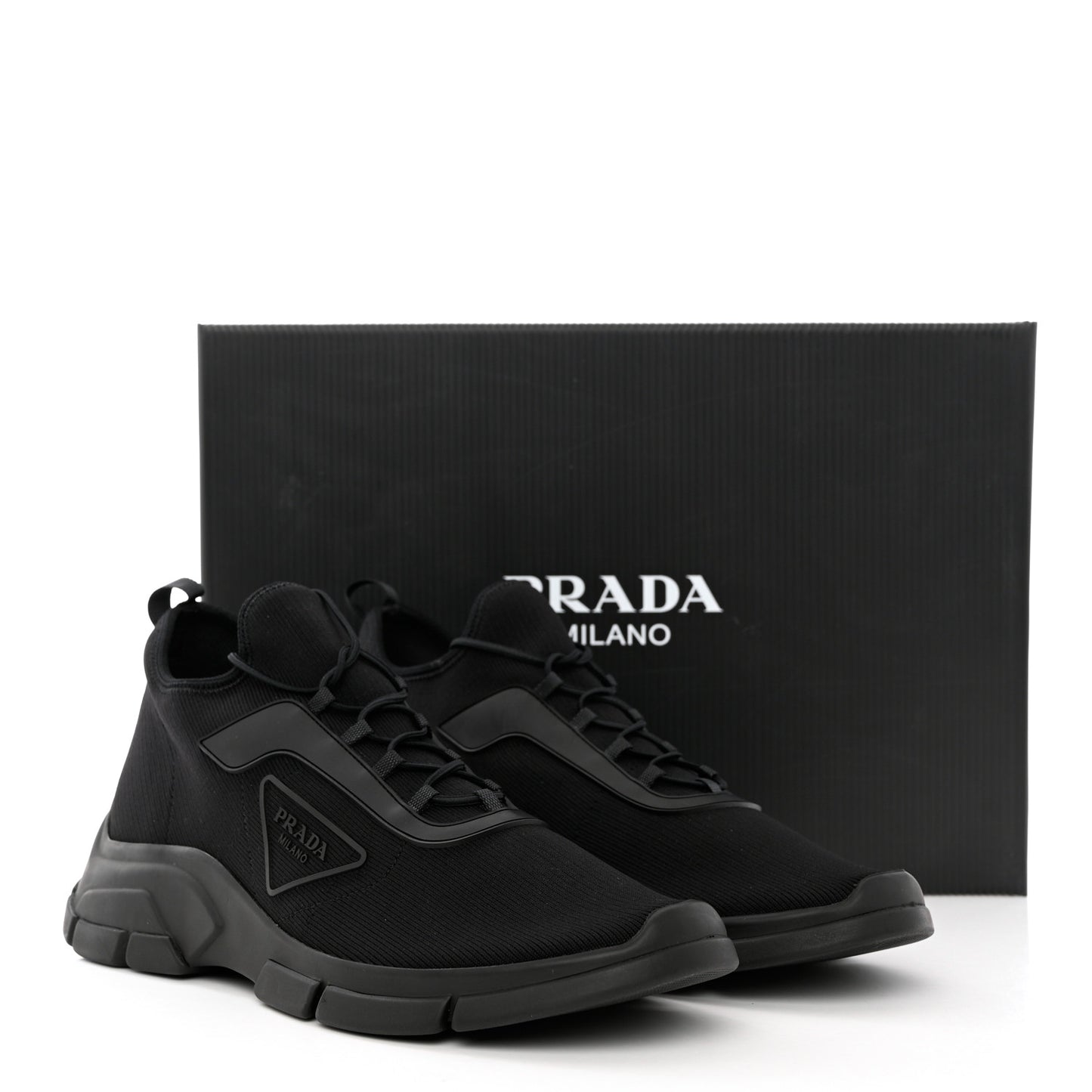 Knit Fabric Logo Mens Running Sneakers 8 Black