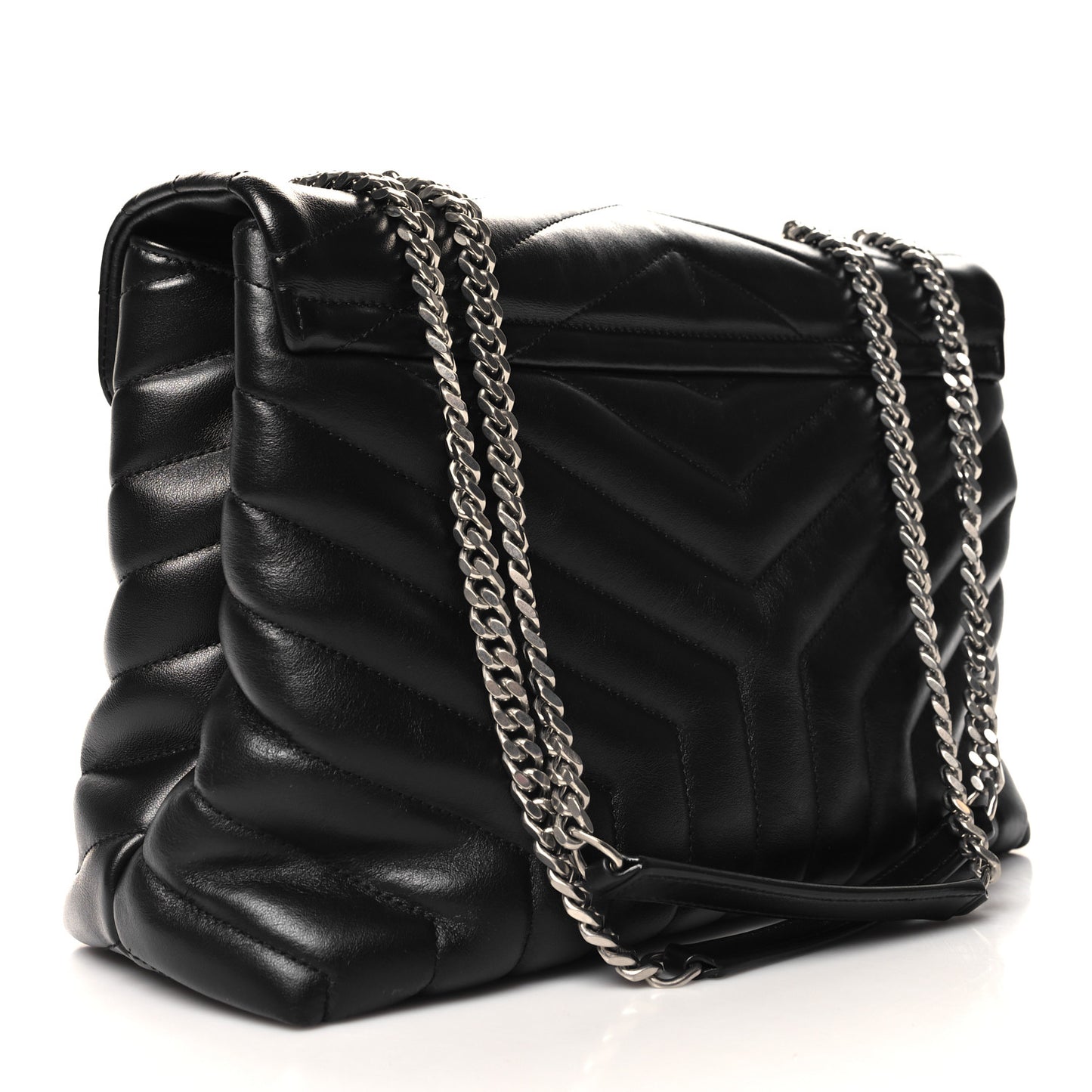 Calfskin Y Quilted Monogram Medium Loulou Chain Satchel Black