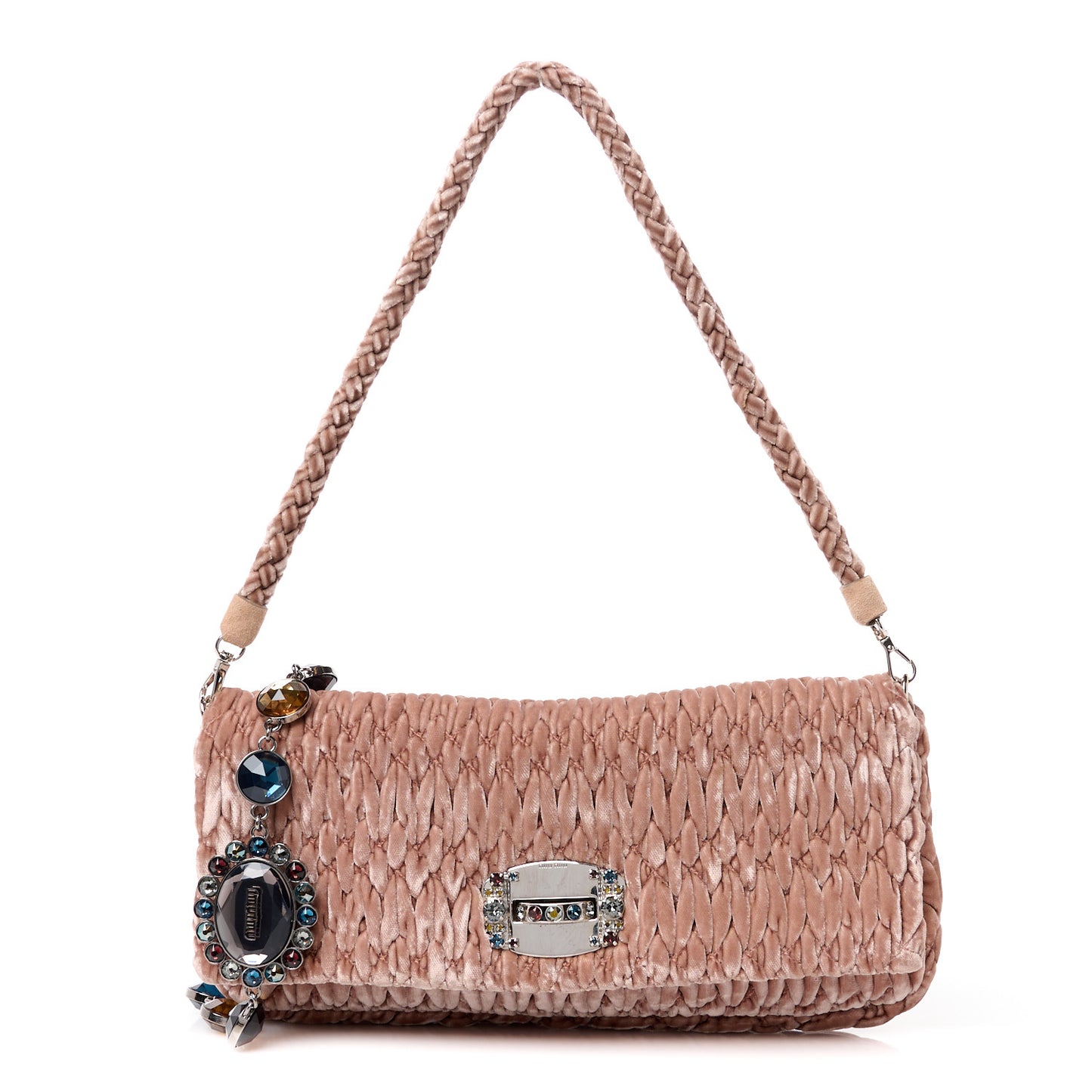 Velvet Matelasse Crystal Chain Shoulder Bag Cammeo