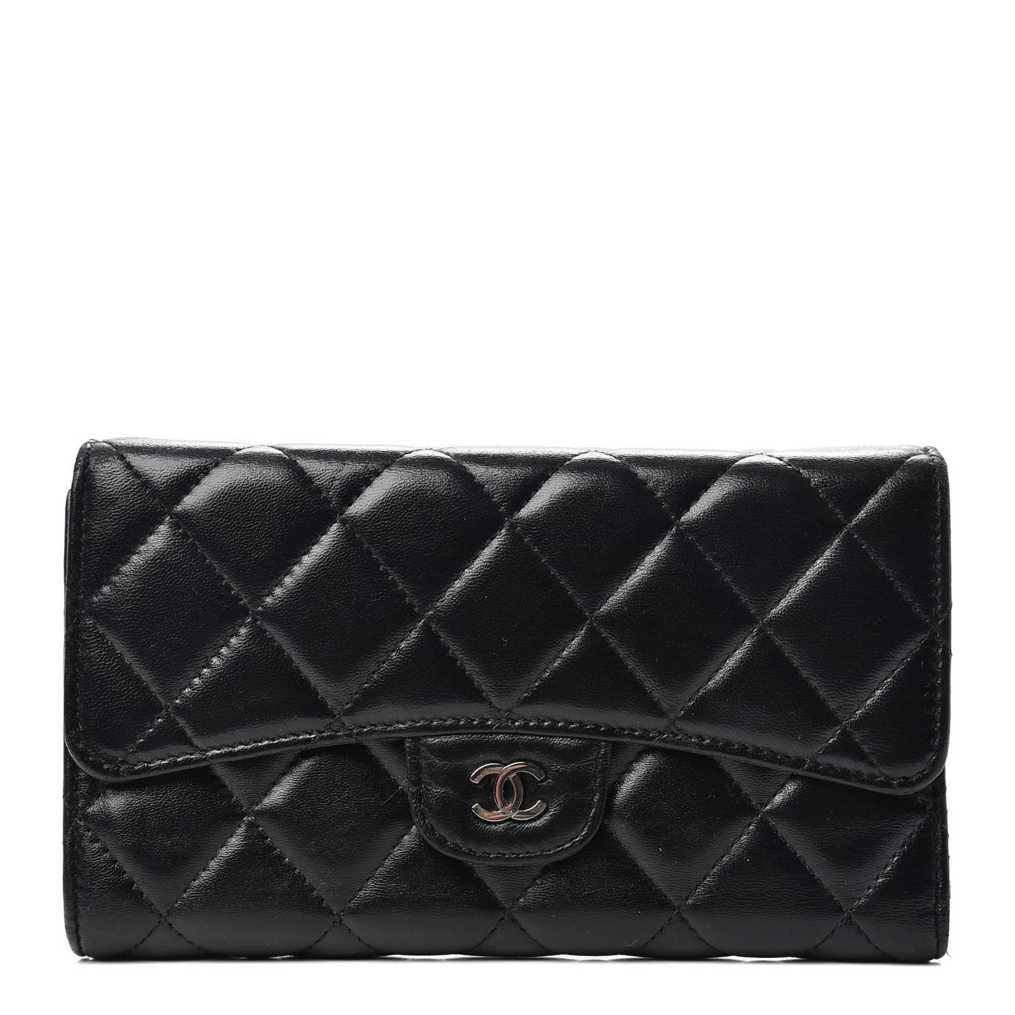 Lambskin Quilted Large Flap Wallet Black