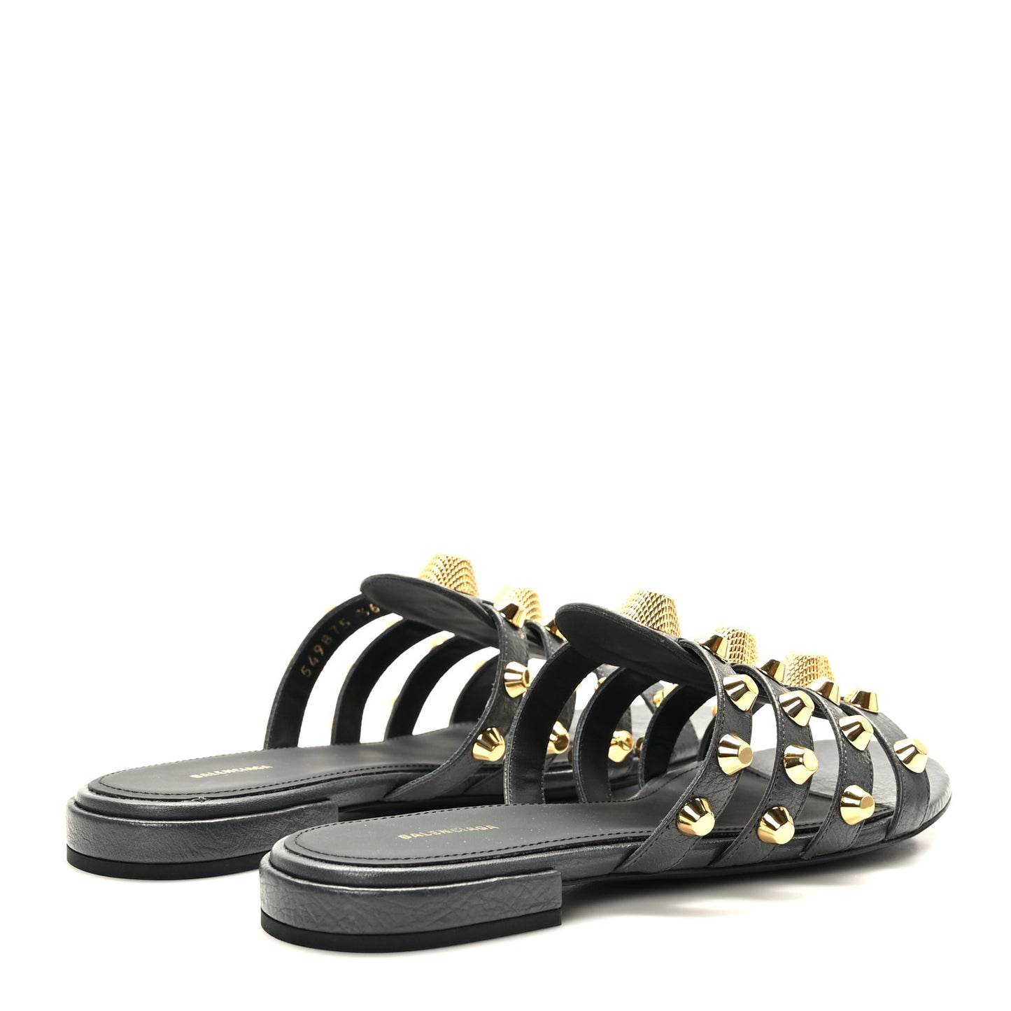 Agneau Lambskin Giant Gold Hardware Flat Sandals 36 Grey