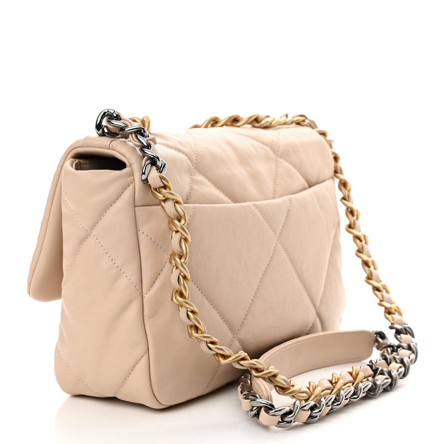 Goatskin Quilted Medium Chanel 19 Flap Light Beige
