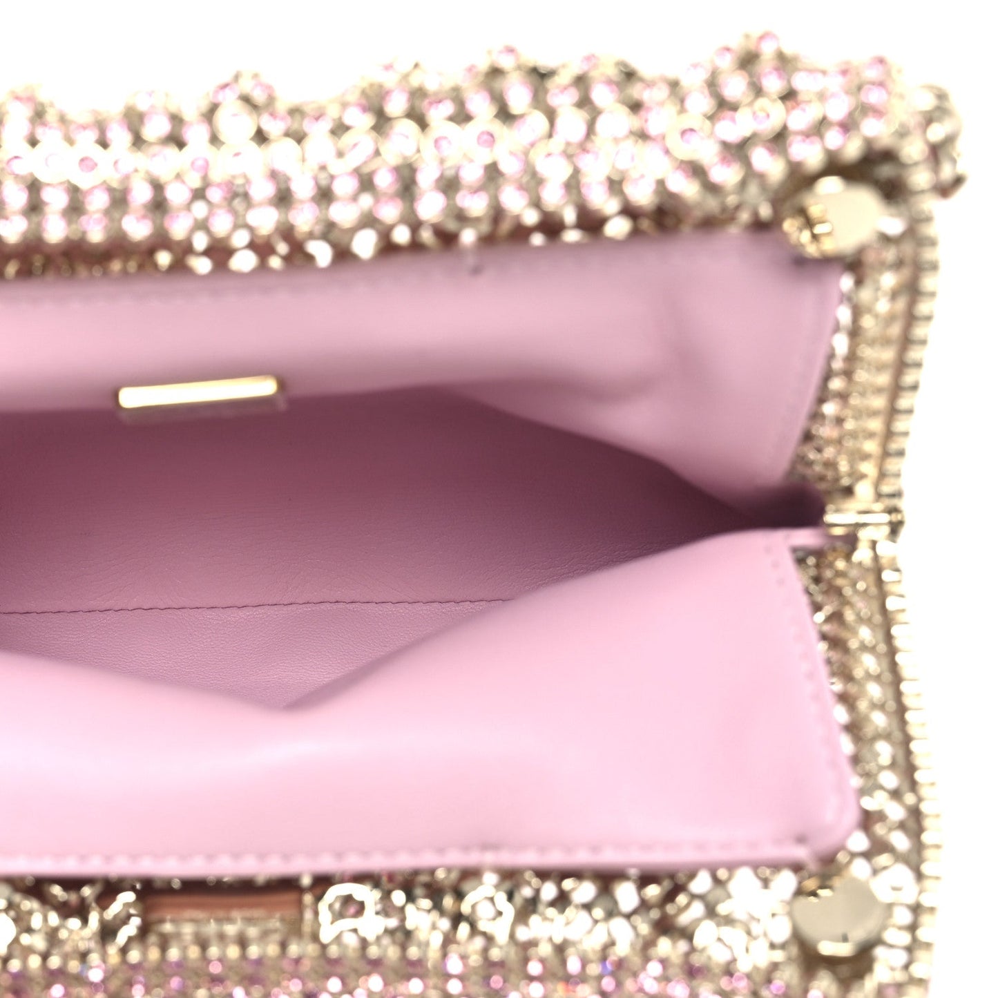 Crystal Embellished Metallic Lambskin Mini Chanel 22 Pink