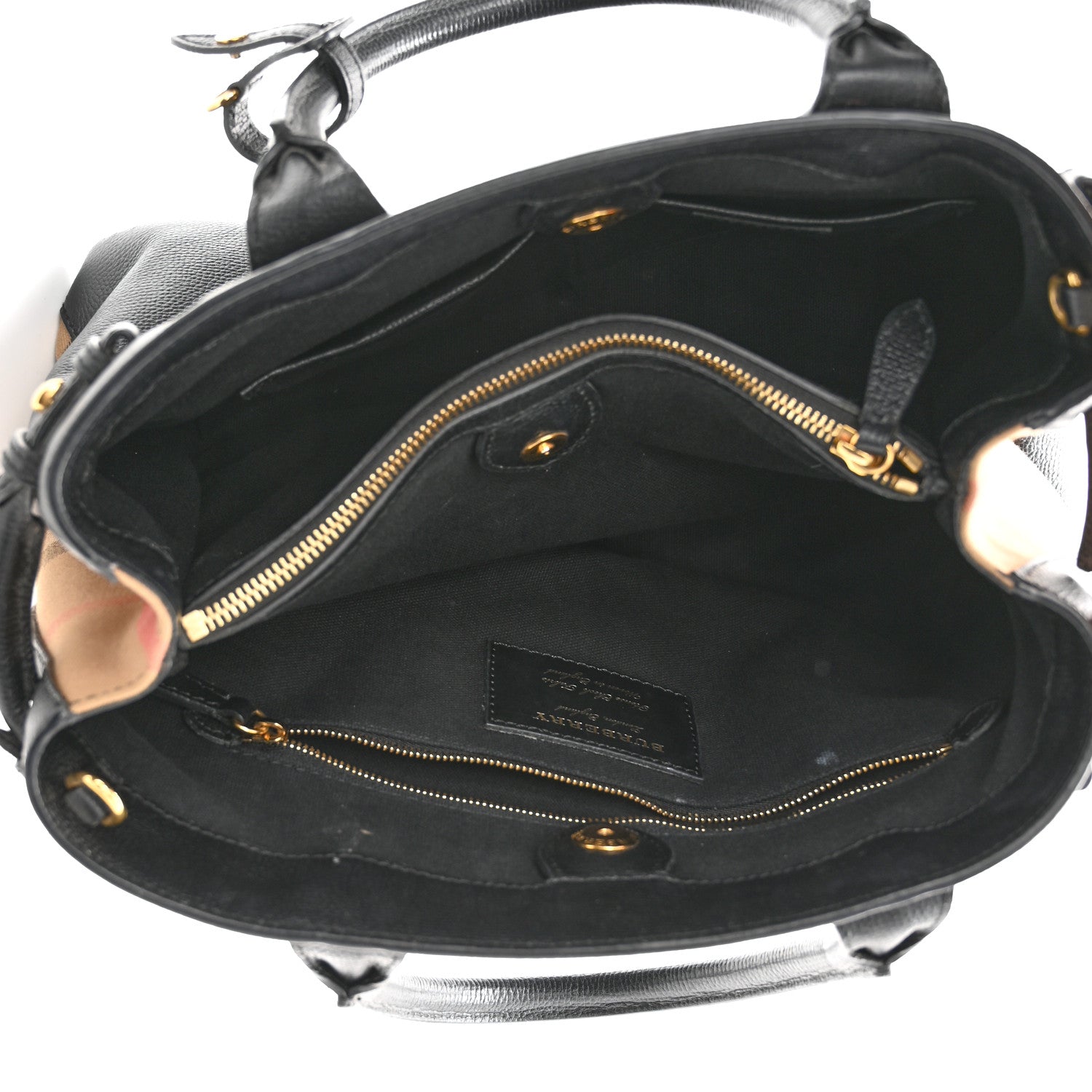 Burberry Grainy Calfskin House Check Medium Banner Tote Black 5 of 14