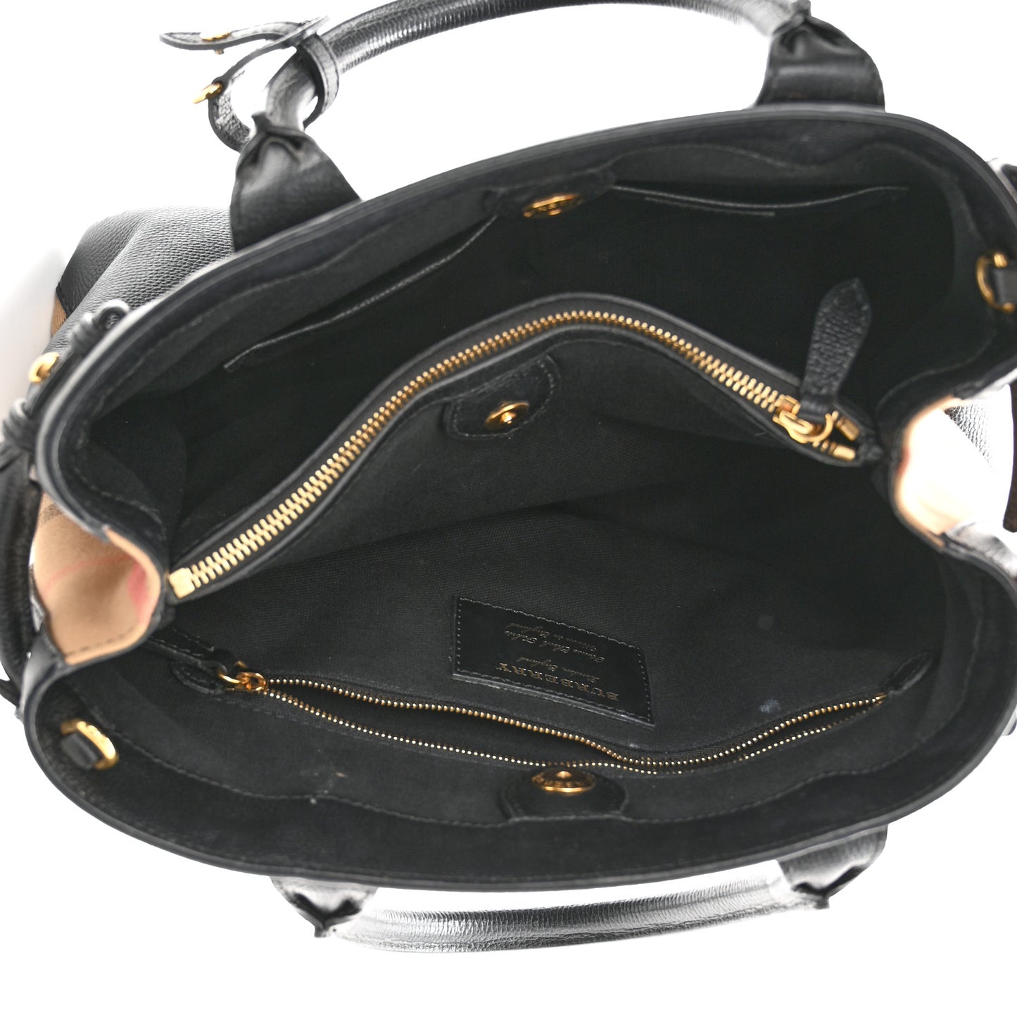 Grainy Calfskin House Check Medium Banner Tote Black