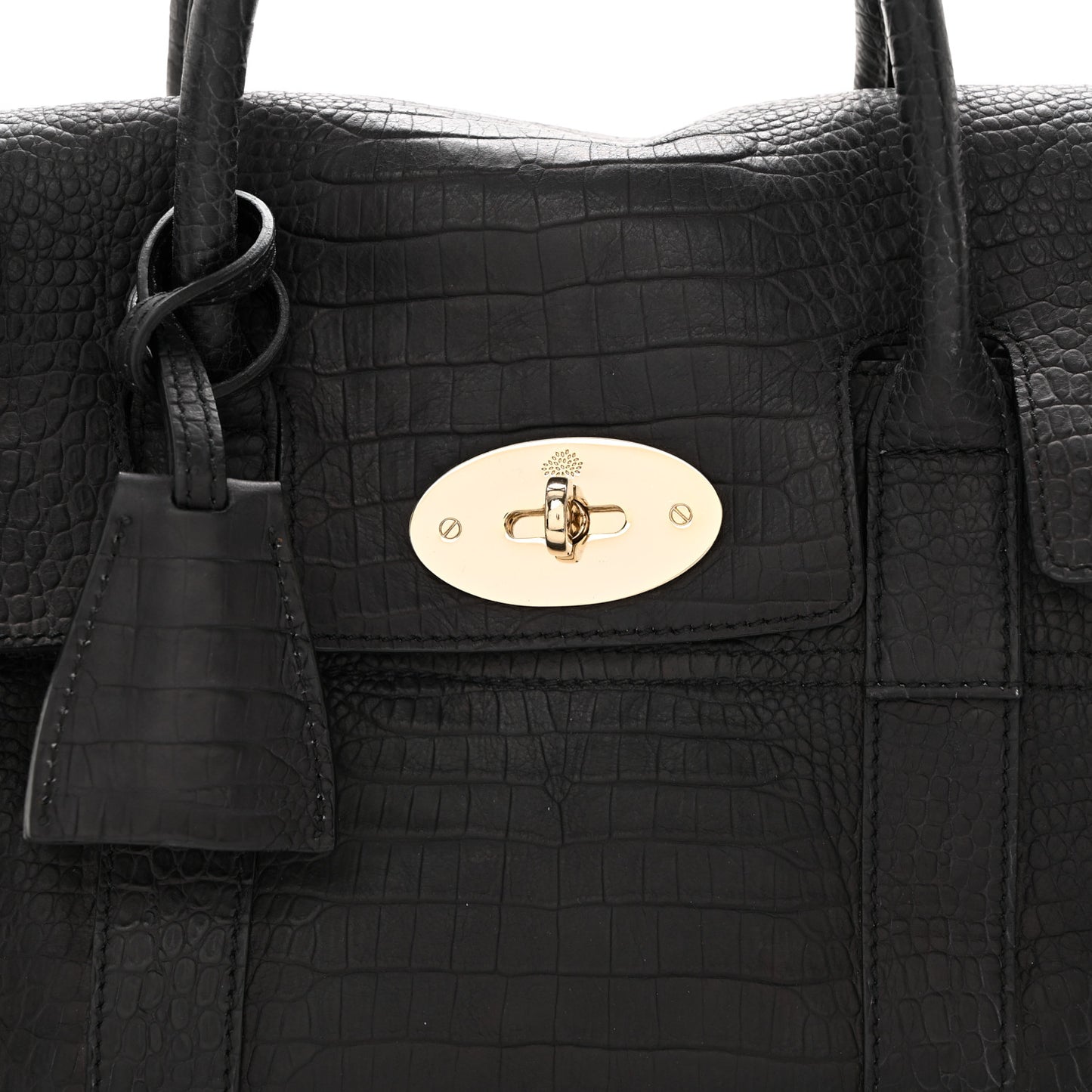 Calfskin Crocodile Embossed Small Bayswater Satchel Black