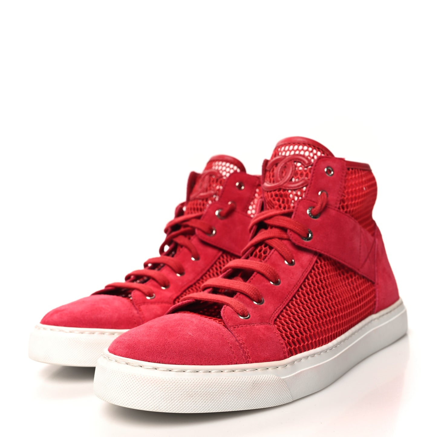 Mesh Suede High Top Sneakers 40 Red
