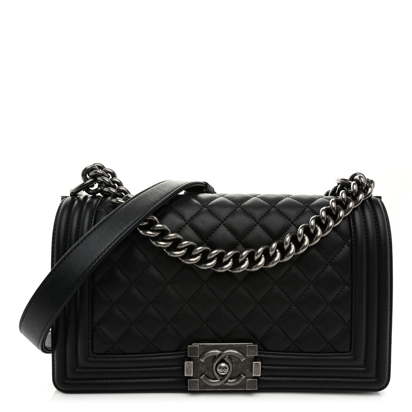 Lambskin Quilted Medium Boy Flap Black