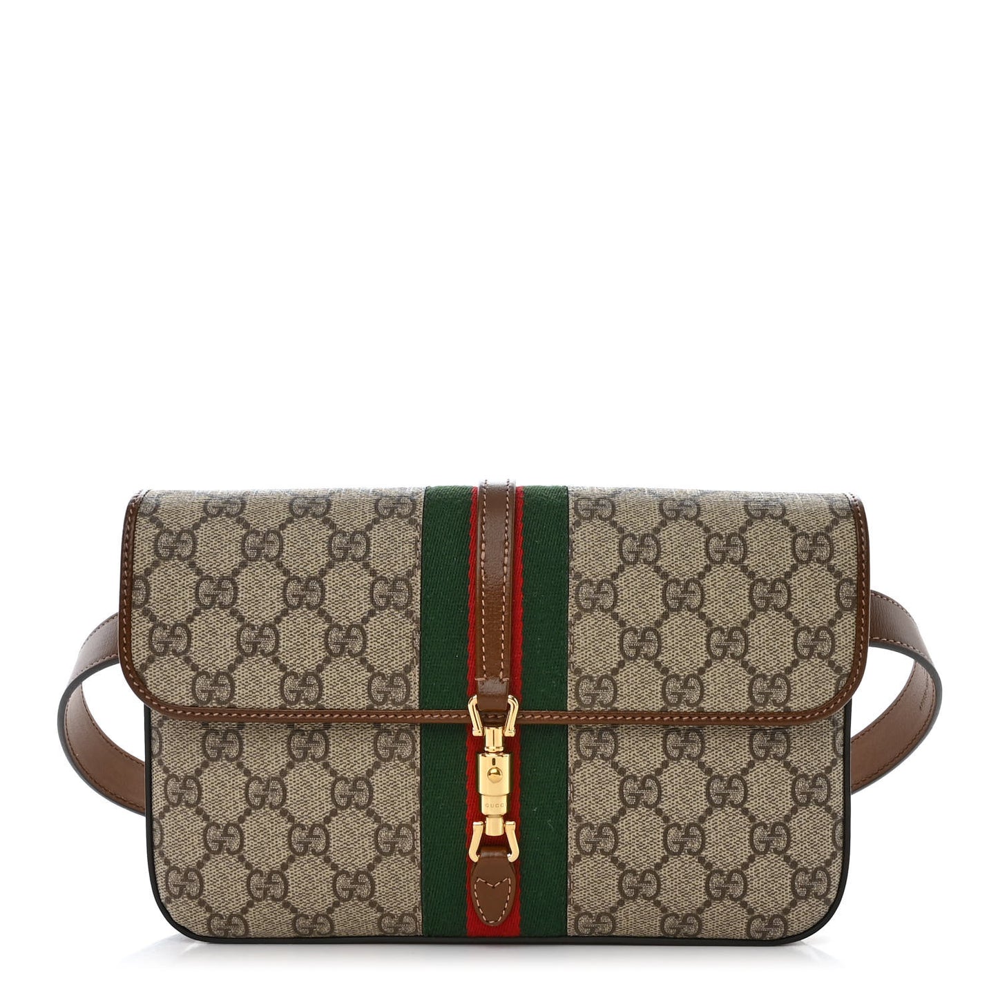 GG Supreme Monogram Azalea Calfskin Web Jackie 1961 Belt Bag 80 32 Beige Ebony Brown Sugar