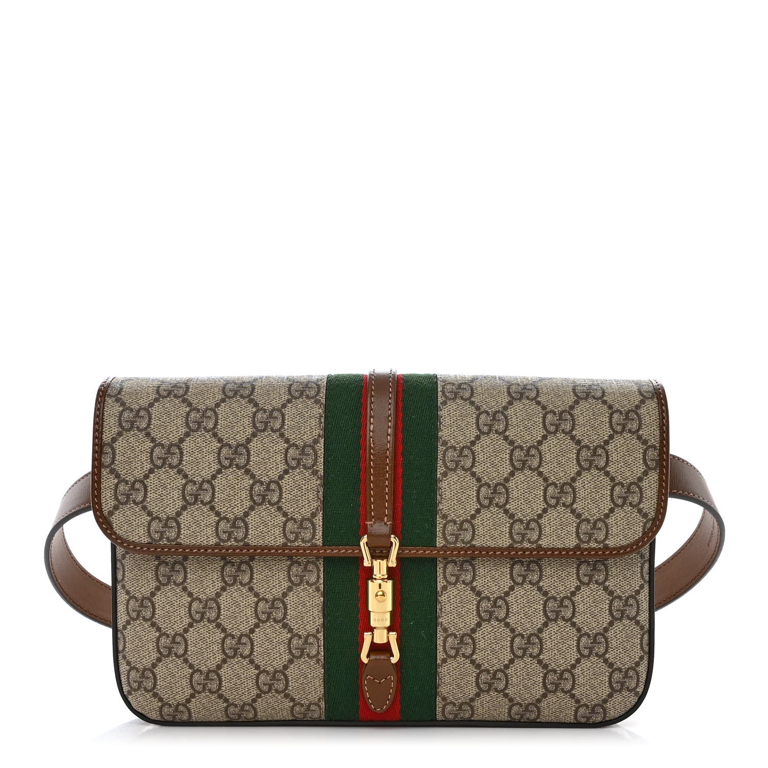 Gucci GG Supreme Monogram Azalea Calfskin Web Jackie 1961 Belt Bag 80 32 Beige Ebony Brown Sugar 1 of 12