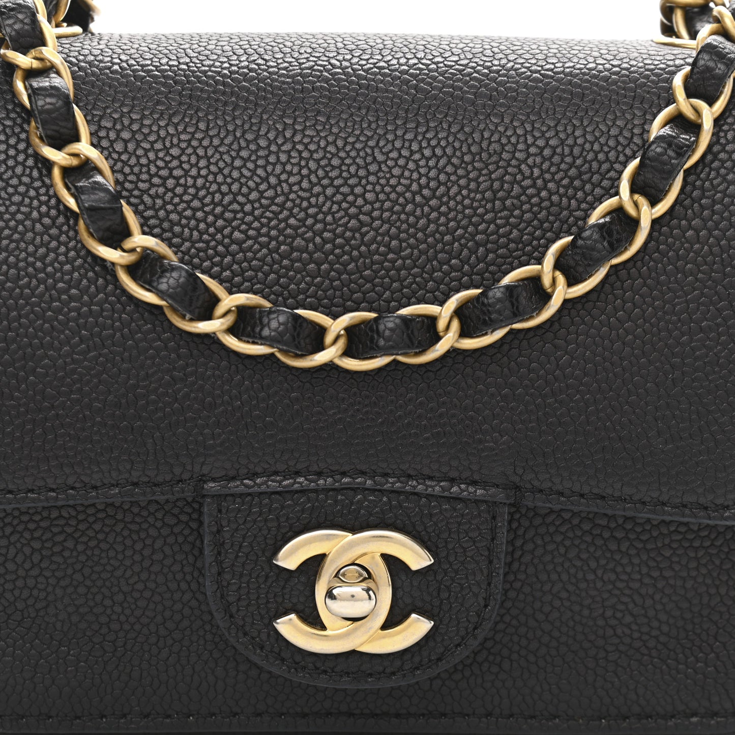 Grained Calfskin Mini Square Classic Pure Flap Black