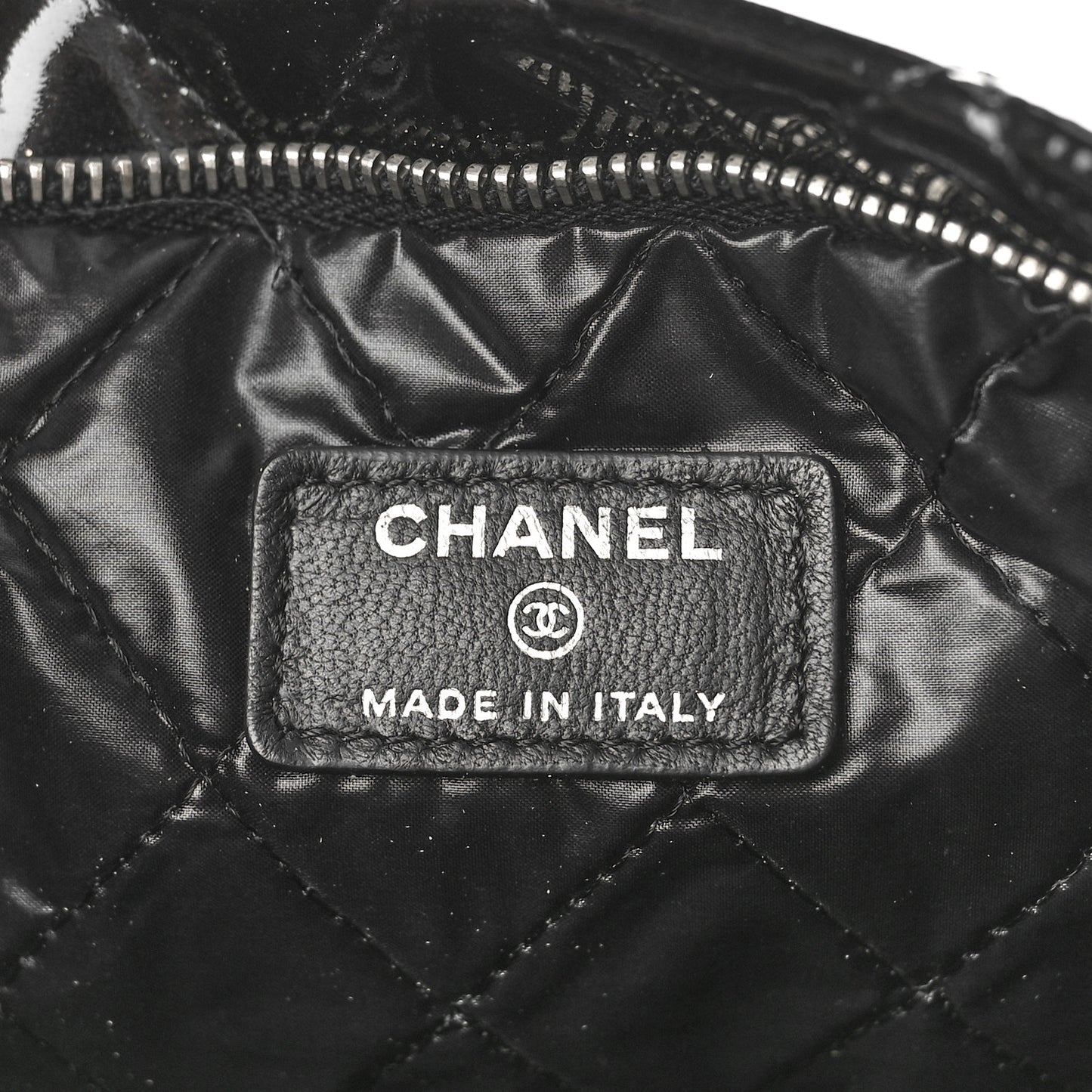 Patent Calfskin Quilted Beauty CC Clutch Black