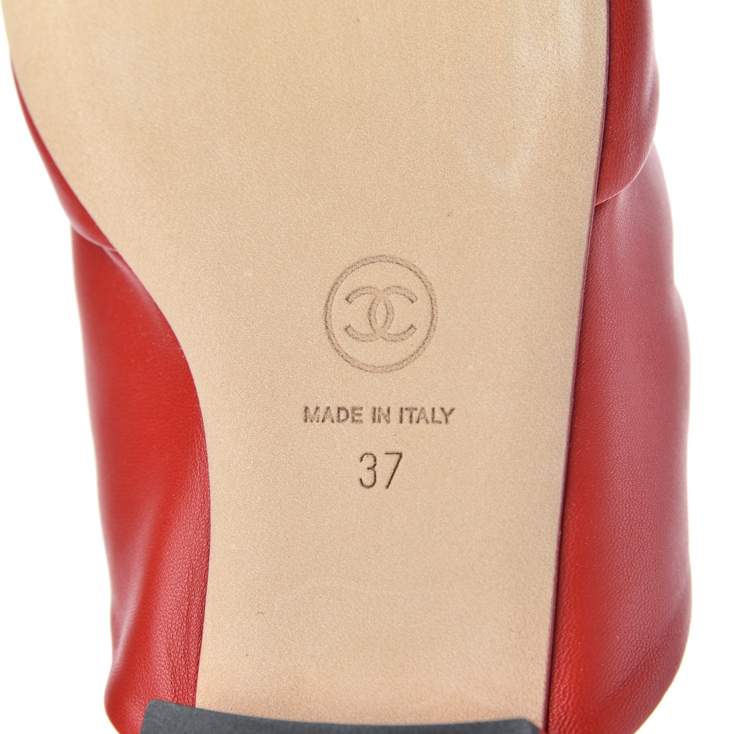 Lambskin Pearl Bow CC Flat Sandals 37 Red