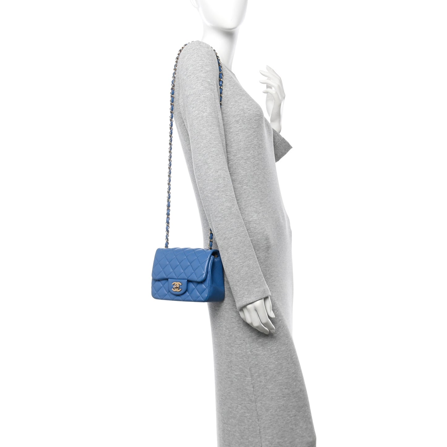 Lambskin Quilted Mini Square Flap Blue