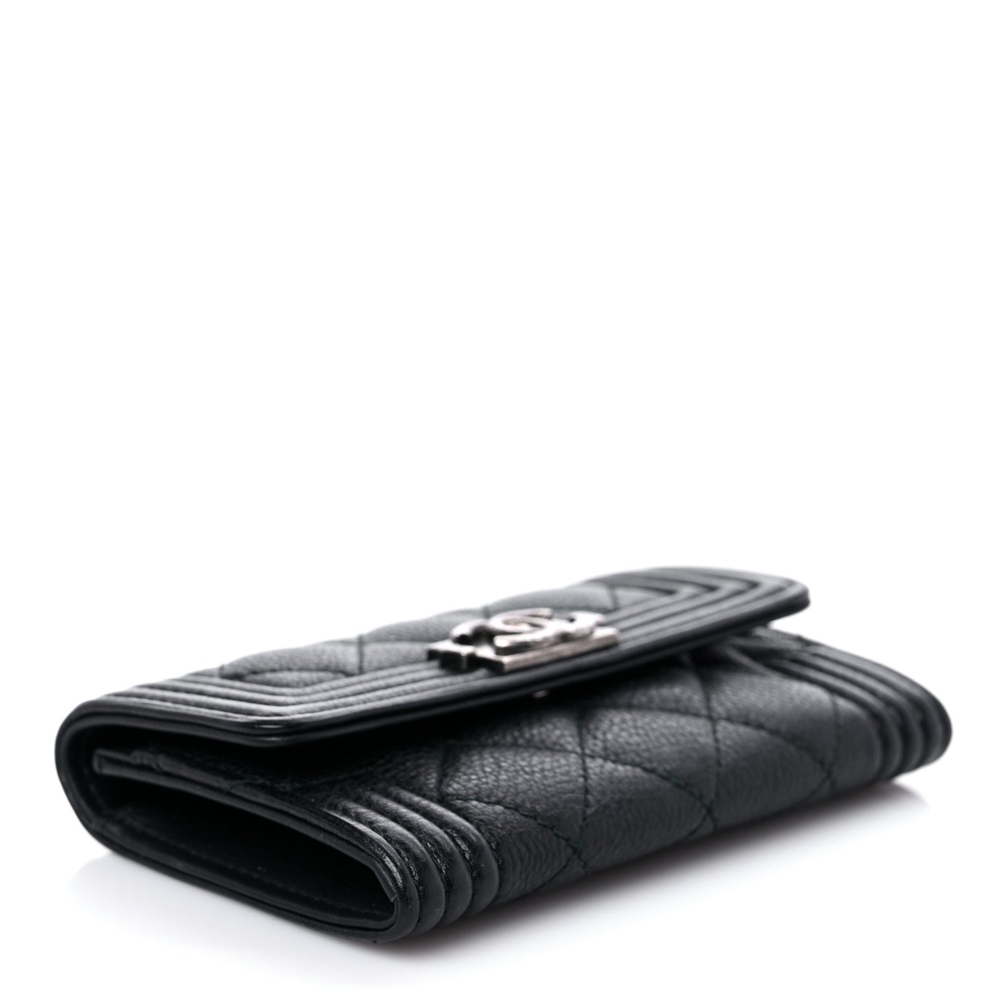 Caviar Quilted Boy Flap Card Holder Black