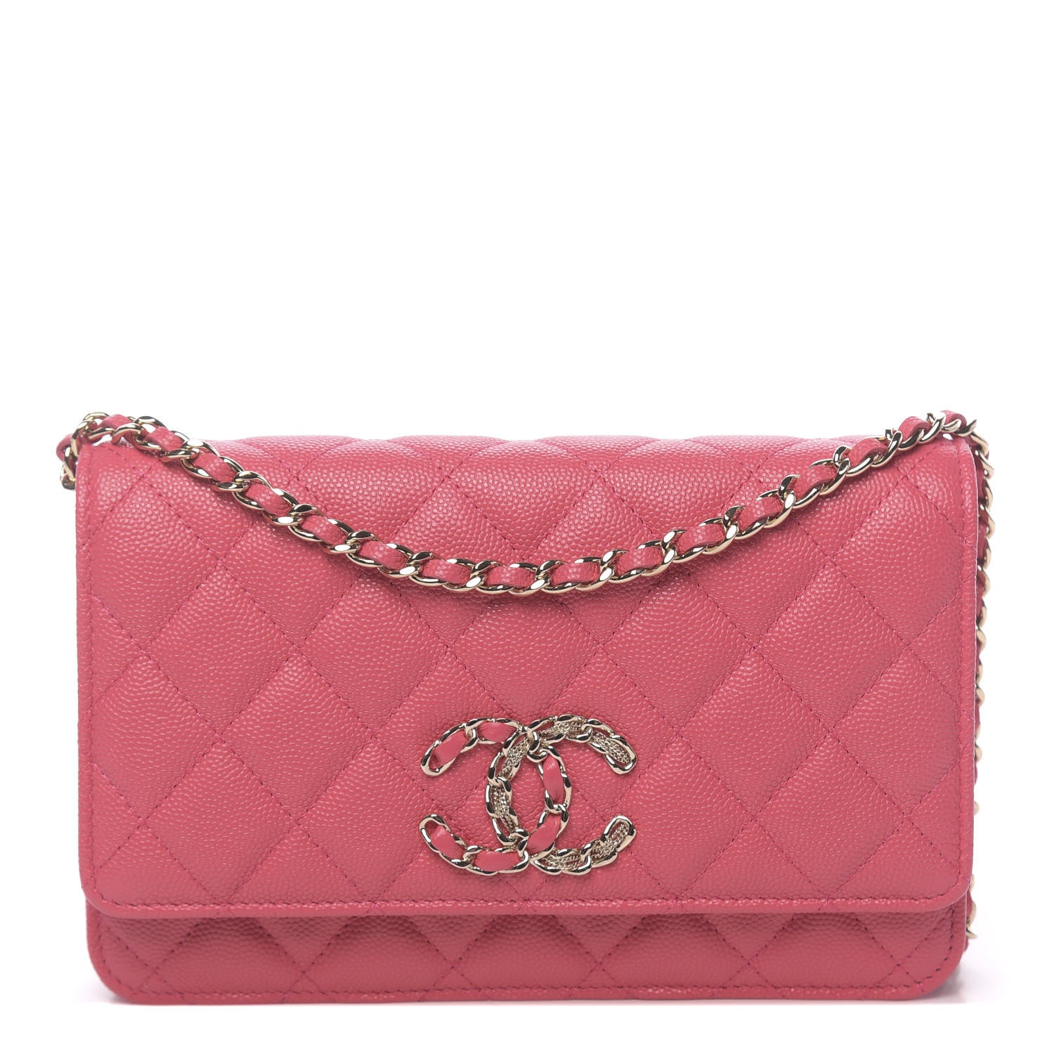 Chanel Caviar Quilted French New Wave Chain CC Wallet On Chain WOC Pink 1 of 11