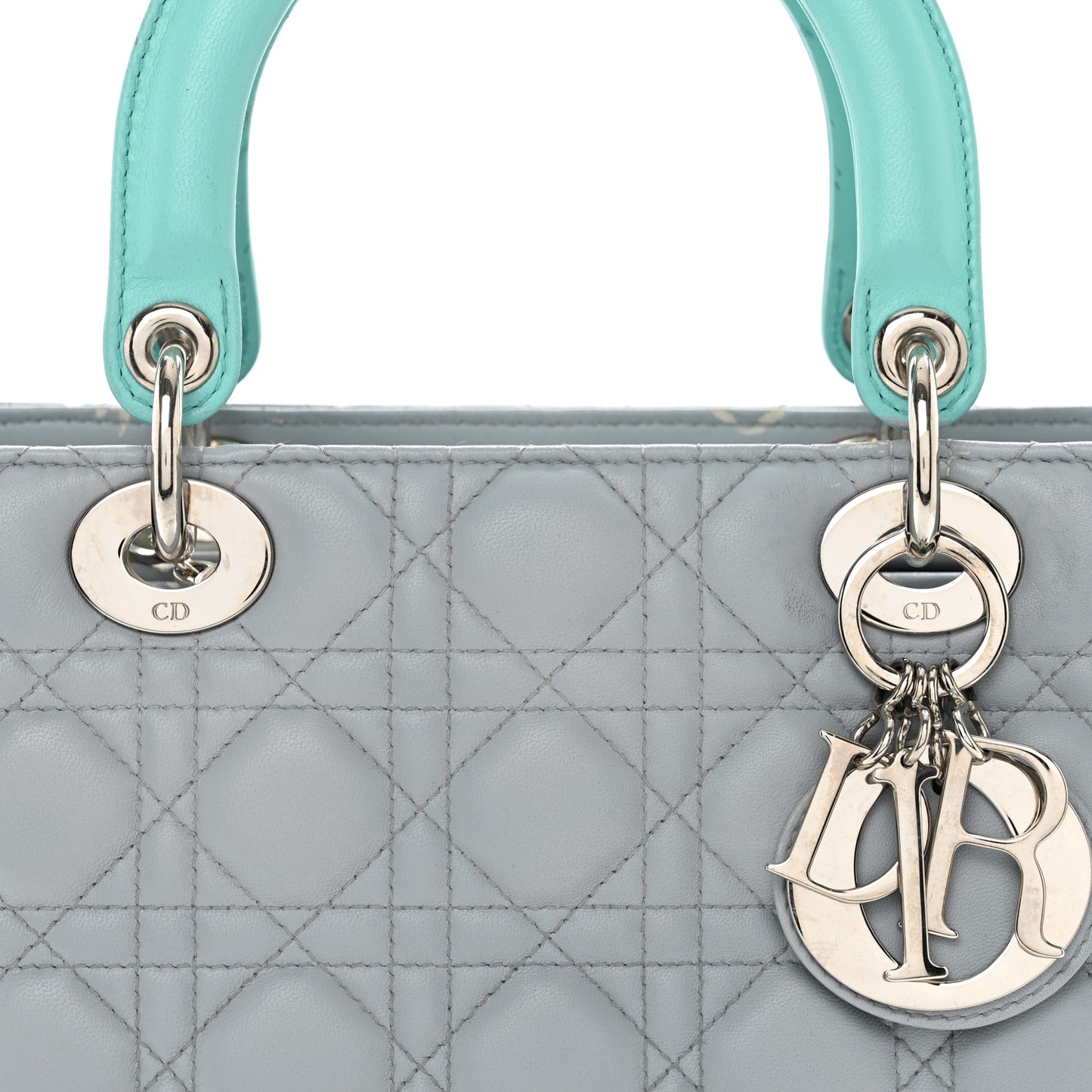 Lambskin Cannage Medium Bi-Color Lady Dior Grey Turquoise