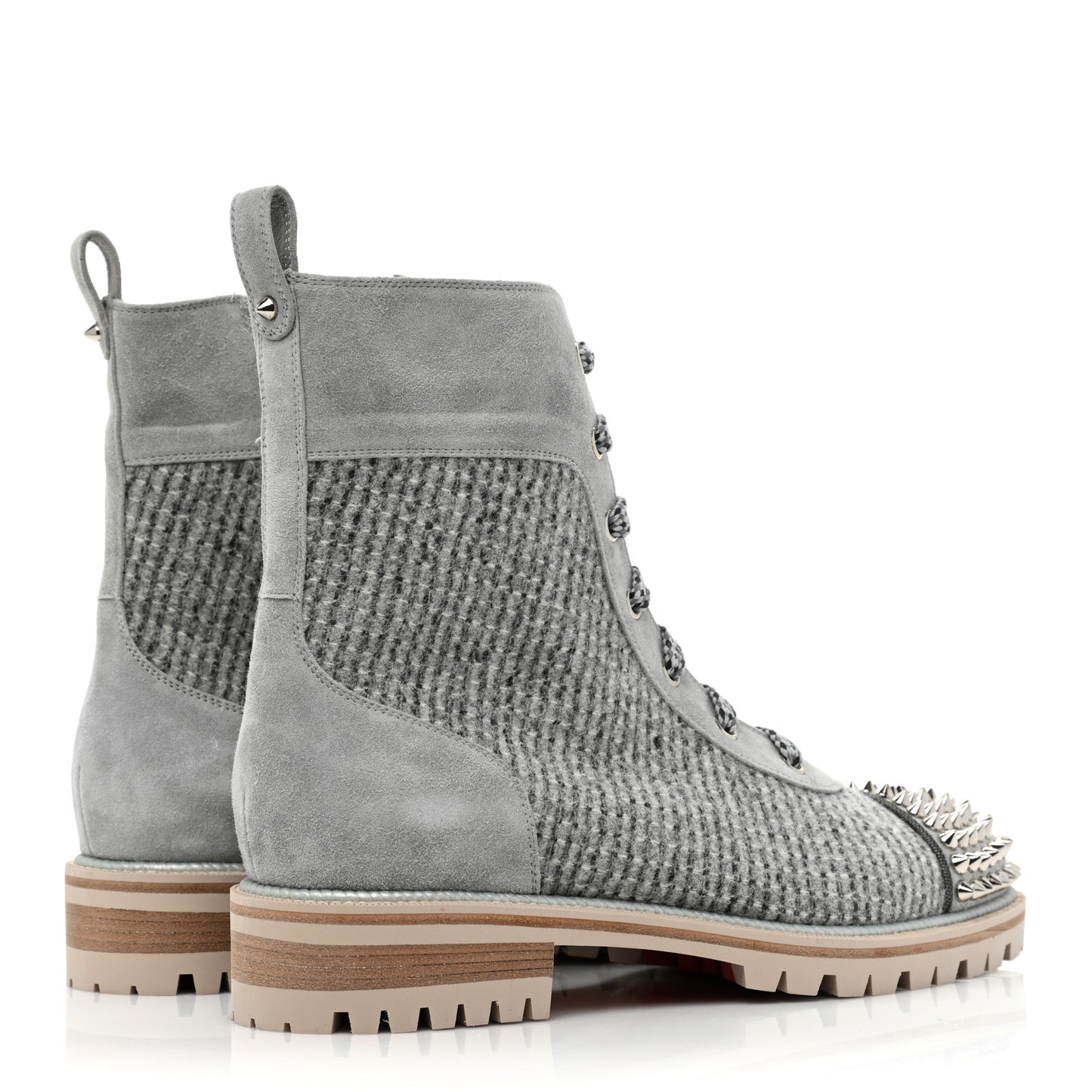 Suede Tweed Spikes TS Croc Flat Boots 38.5 Grey