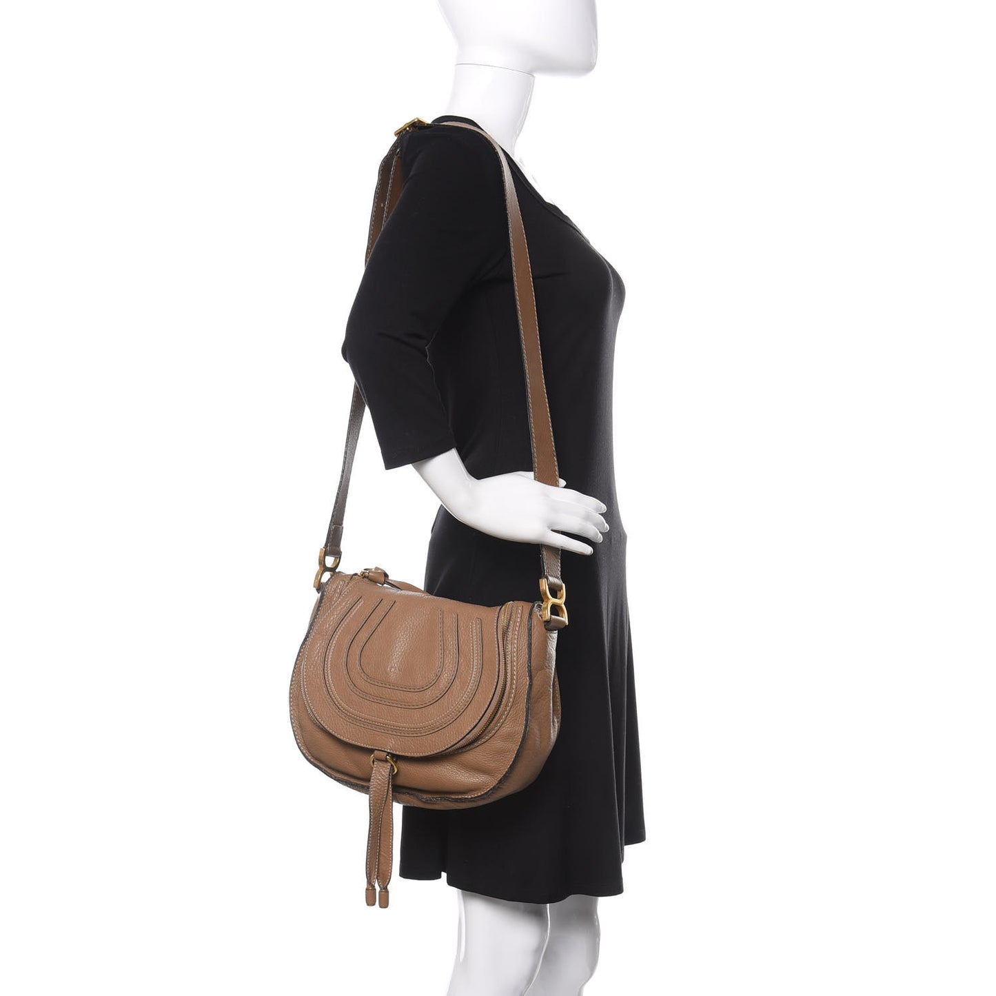 Calfskin Medium Marcie Round Zip Crossbody Bag Nut