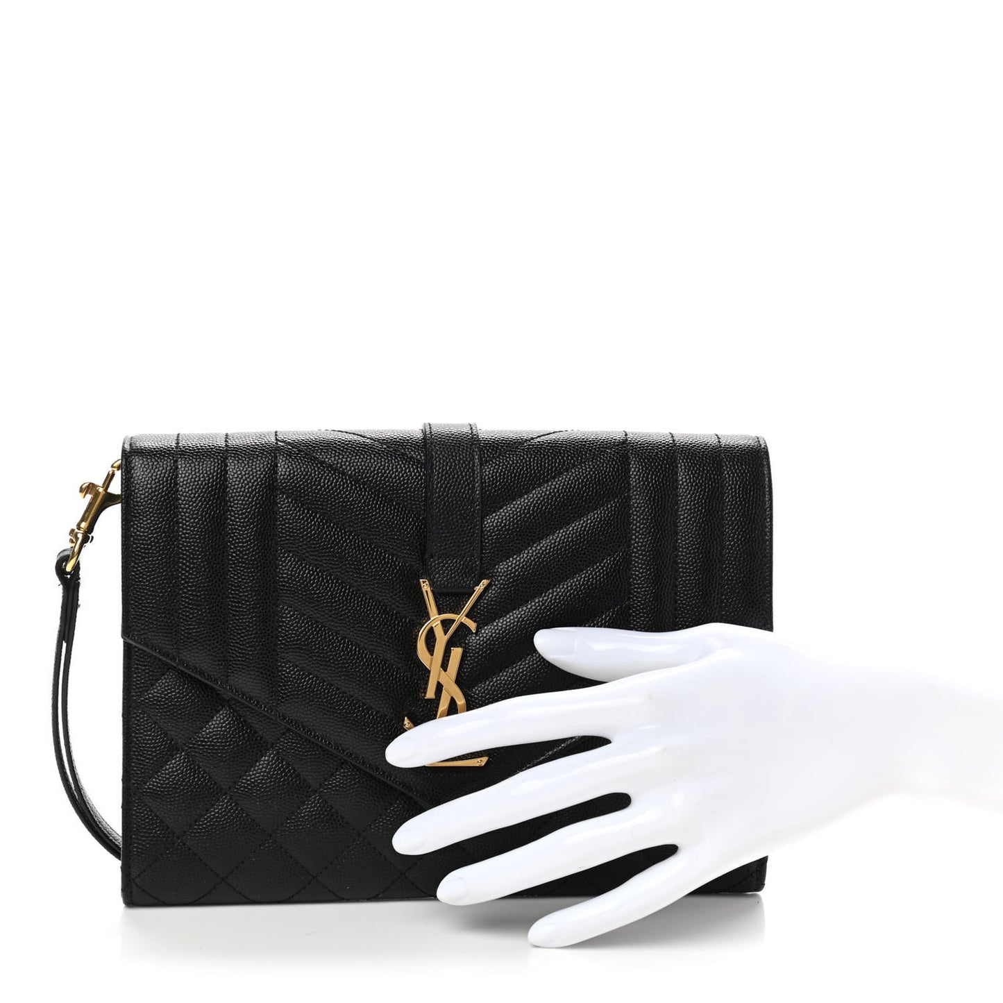 Grain De Poudre Textured Mixed Matelasse Triquilt Monogram Clutch Black
