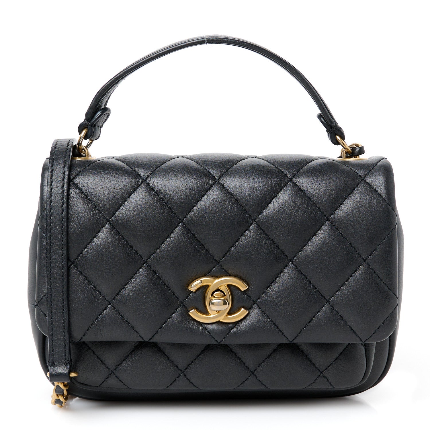 Chanel Calfskin Quilted Top Handle Flap Black 1 of 11