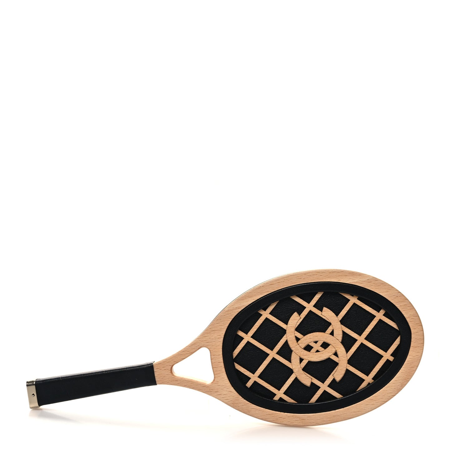 Canvas Calfskin Tennis Racket Clutch With Chain White Black