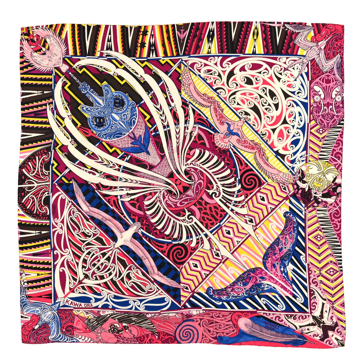 Hermes Cashmere Silk Kawa Ora Shawl 140 Fuchsia Marron Jaune 1 of 5