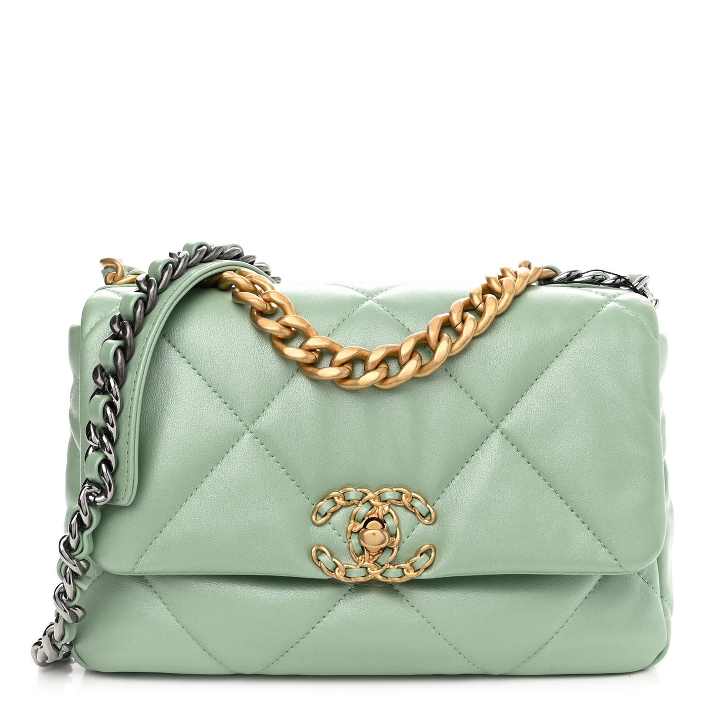 Shiny Lambskin Quilted Medium Chanel 19 Flap Light Green