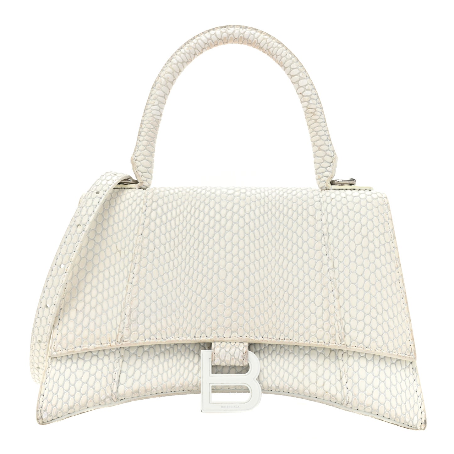 Matte Calfskin Snake Embossed Tonal B Small Hourglass Top Handle Bag Optic White